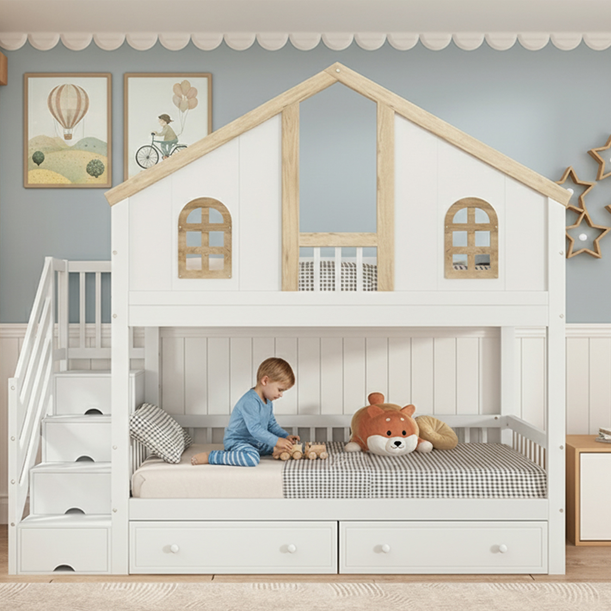 Etagenbett, Kinderbett, mit farblich abgesetztem F