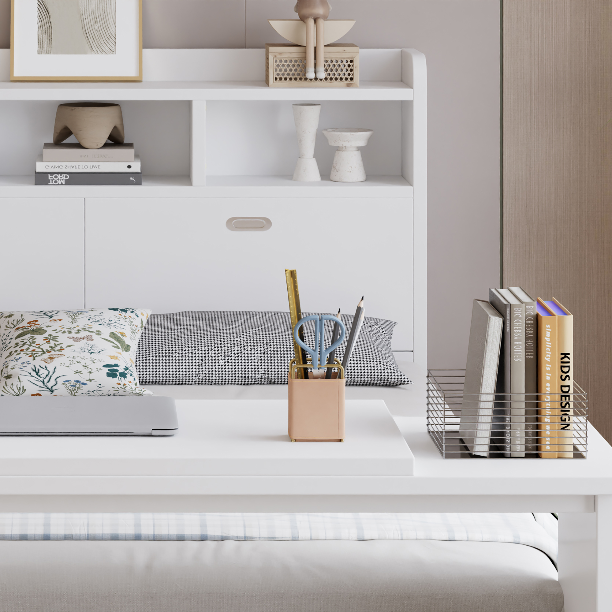 Vue d'ensemble du lit blanc design