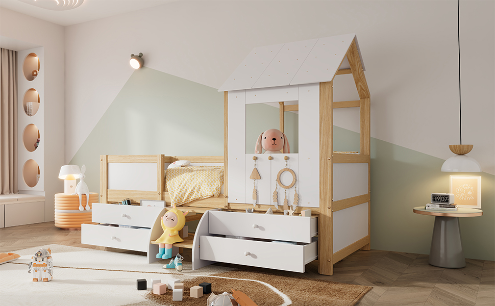 Lit enfant design maison vue arriere