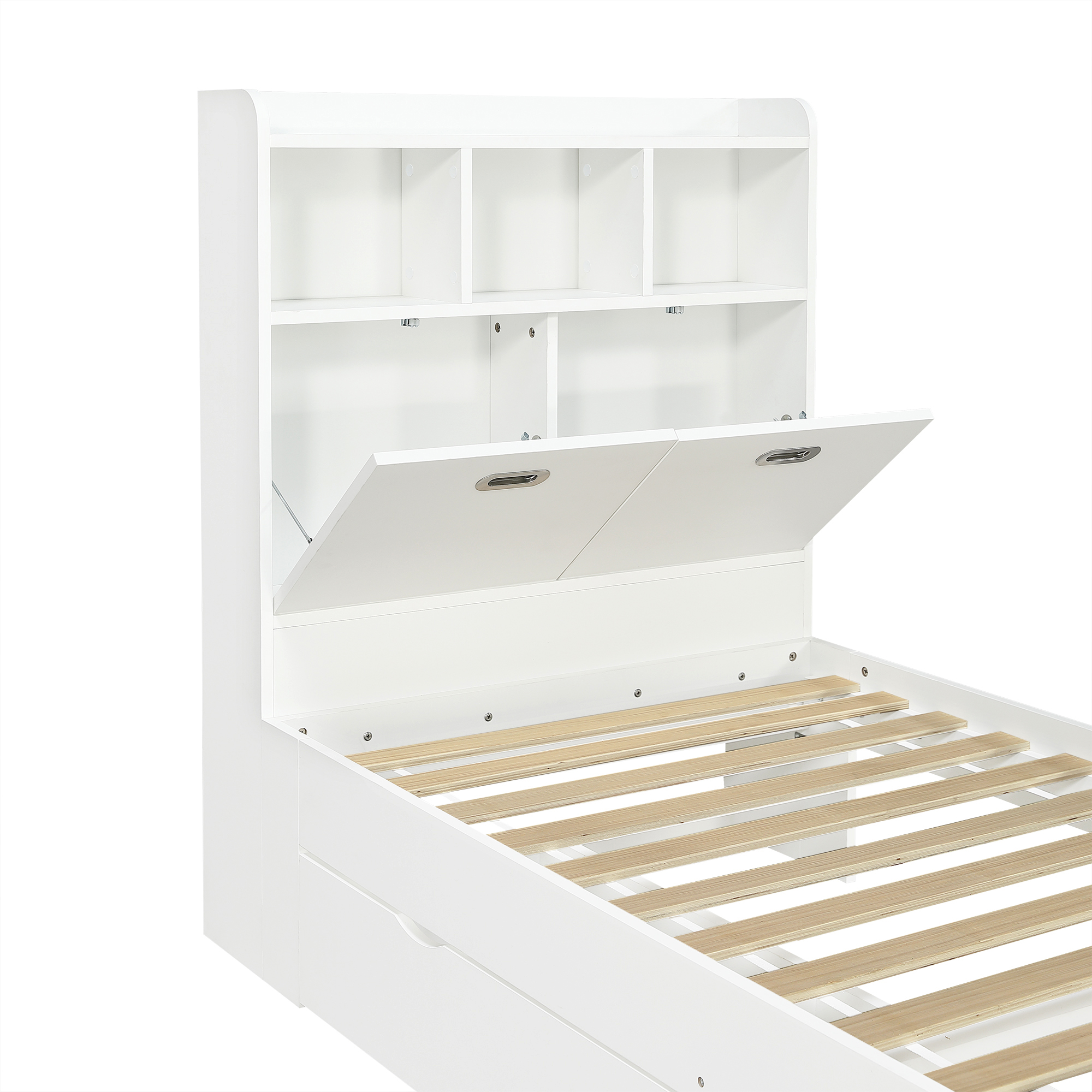 Ambiance chambre avec lit blanc multifonctionnel
