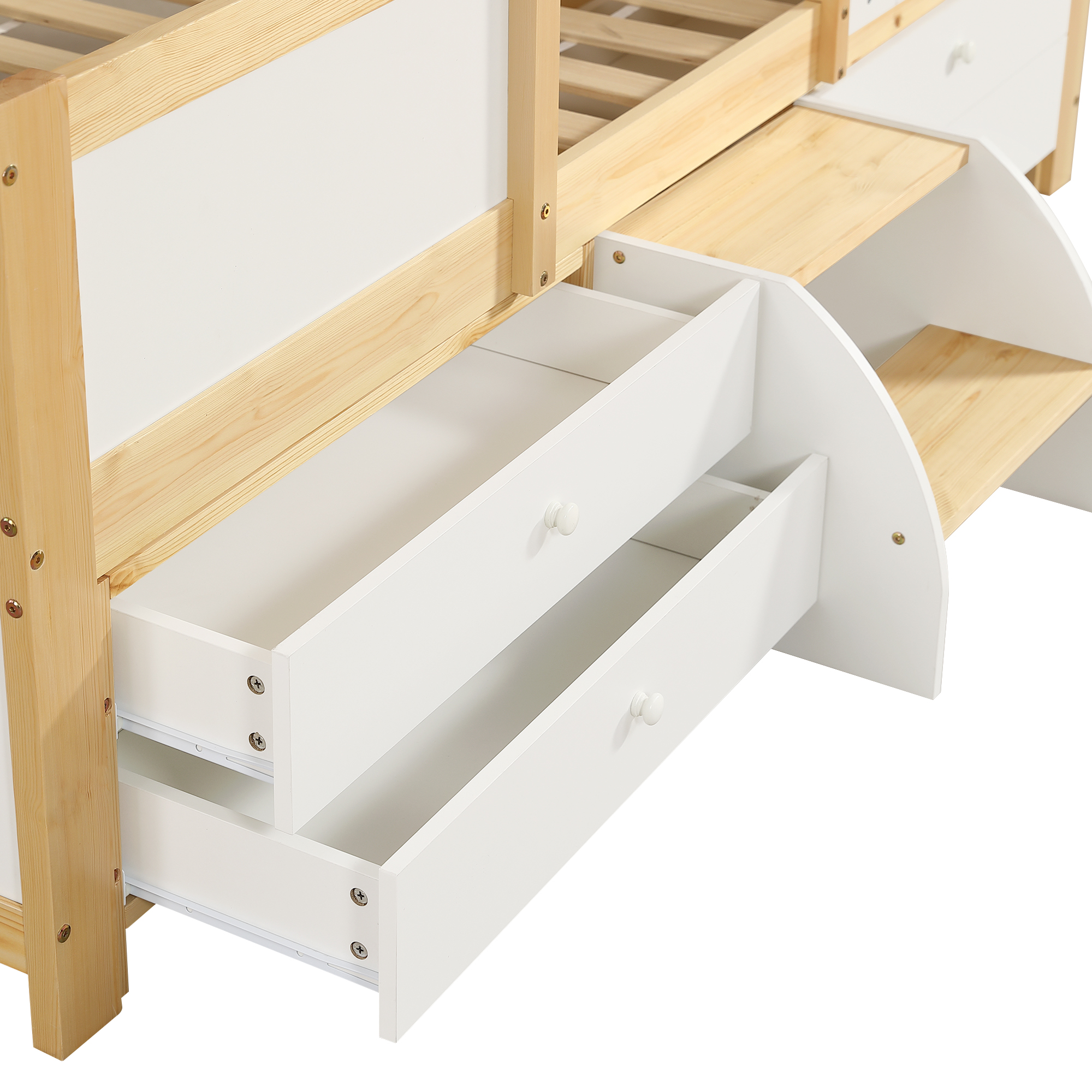 Lit enfant design maison tiroirs ouverts