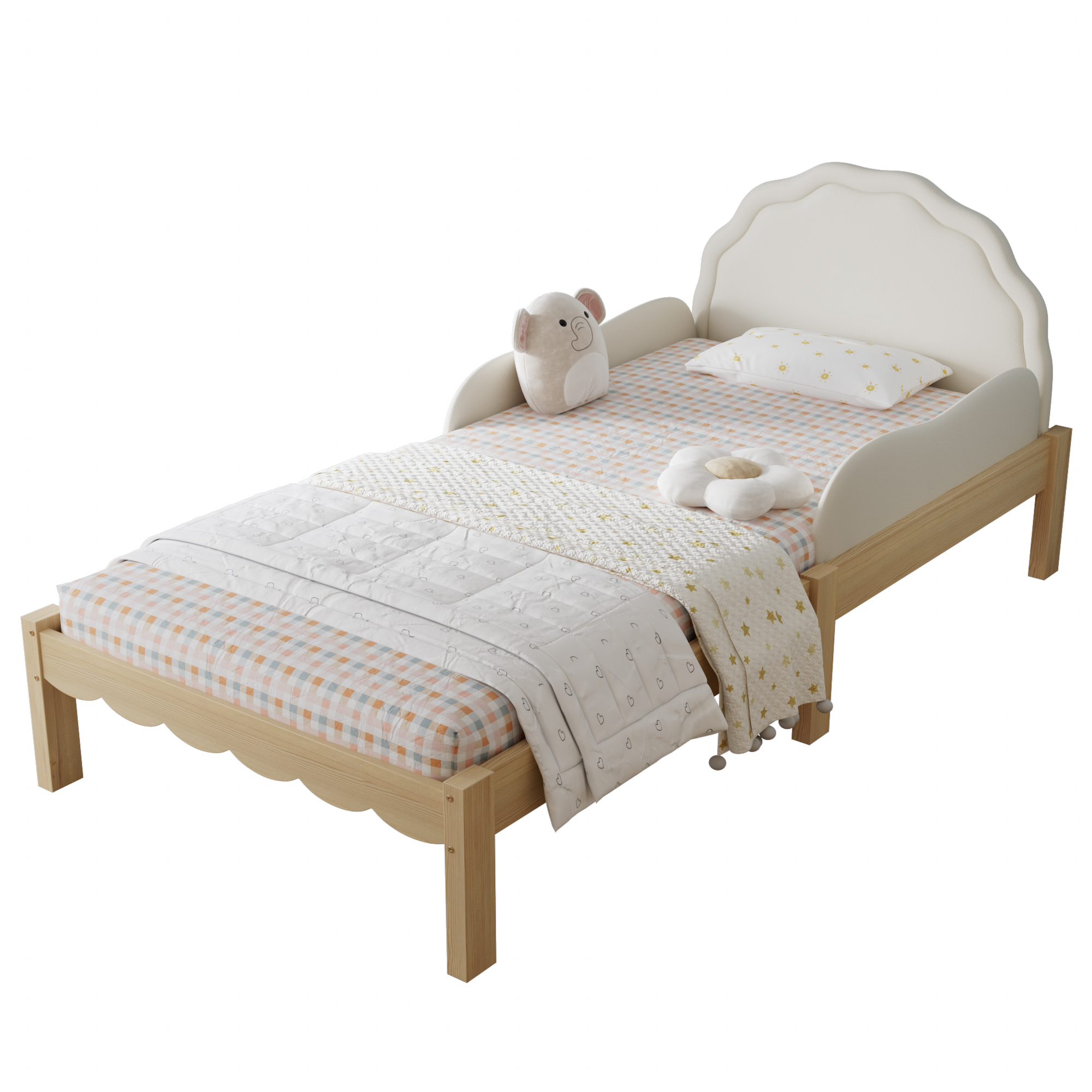 Design lit enfant capitonné beige naturel