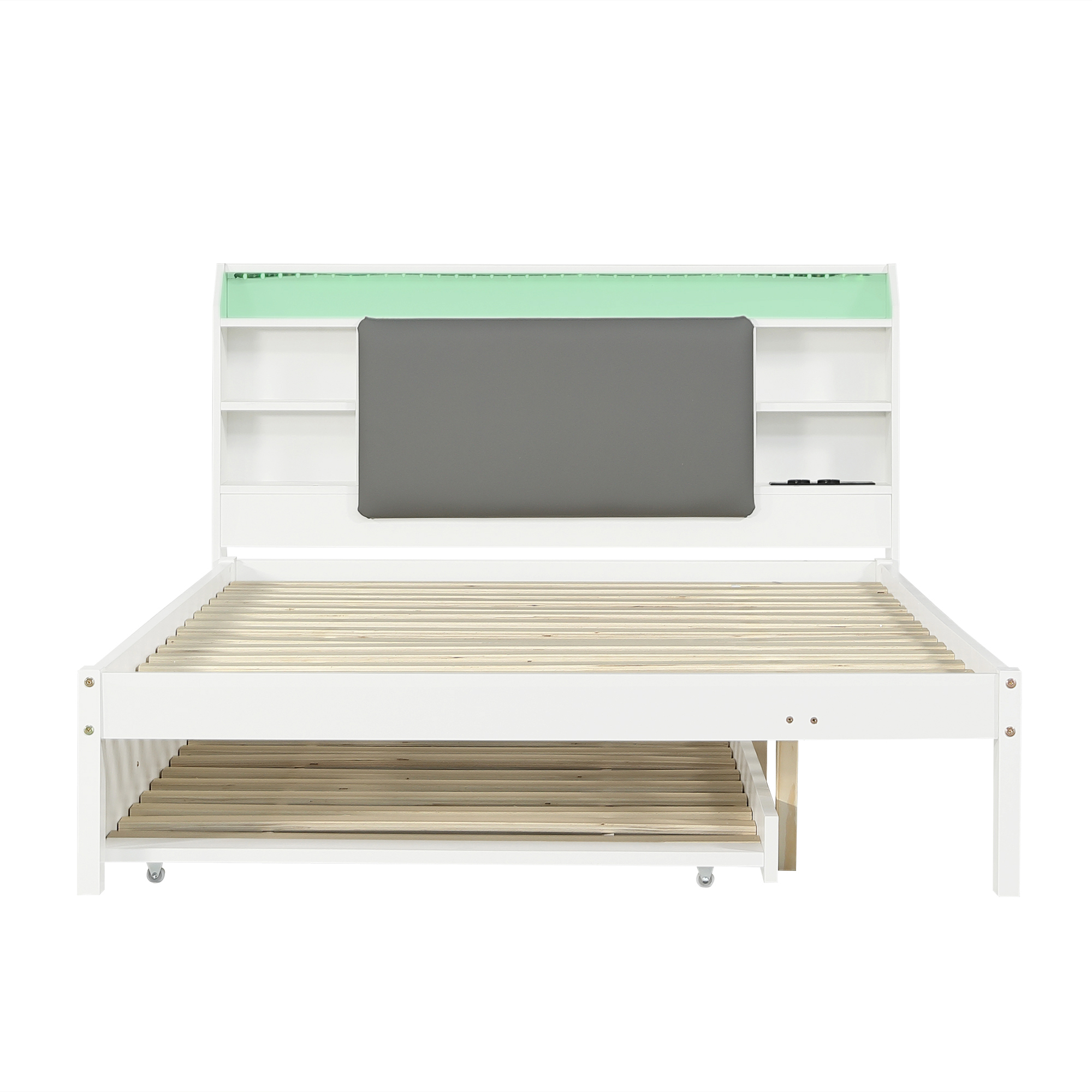 Vue d'ensemble du lit blanc fonctionnel