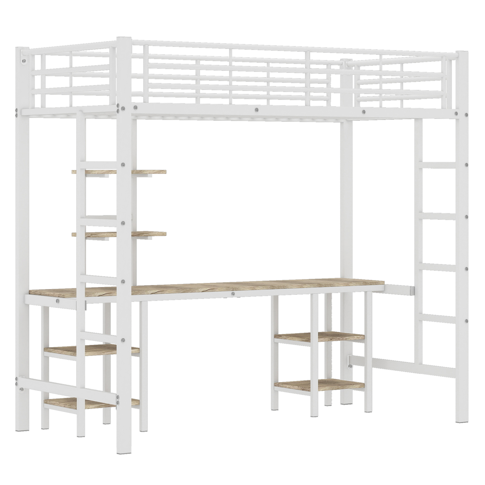 Lit superposé en fer avec bureau et étagères niveau inférieur, pour chambre d'enfant, construction robuste, design polyvalent, maximise espace, étude et jeu, stabilité, sécurité, style fonctionnel moderne - image 9