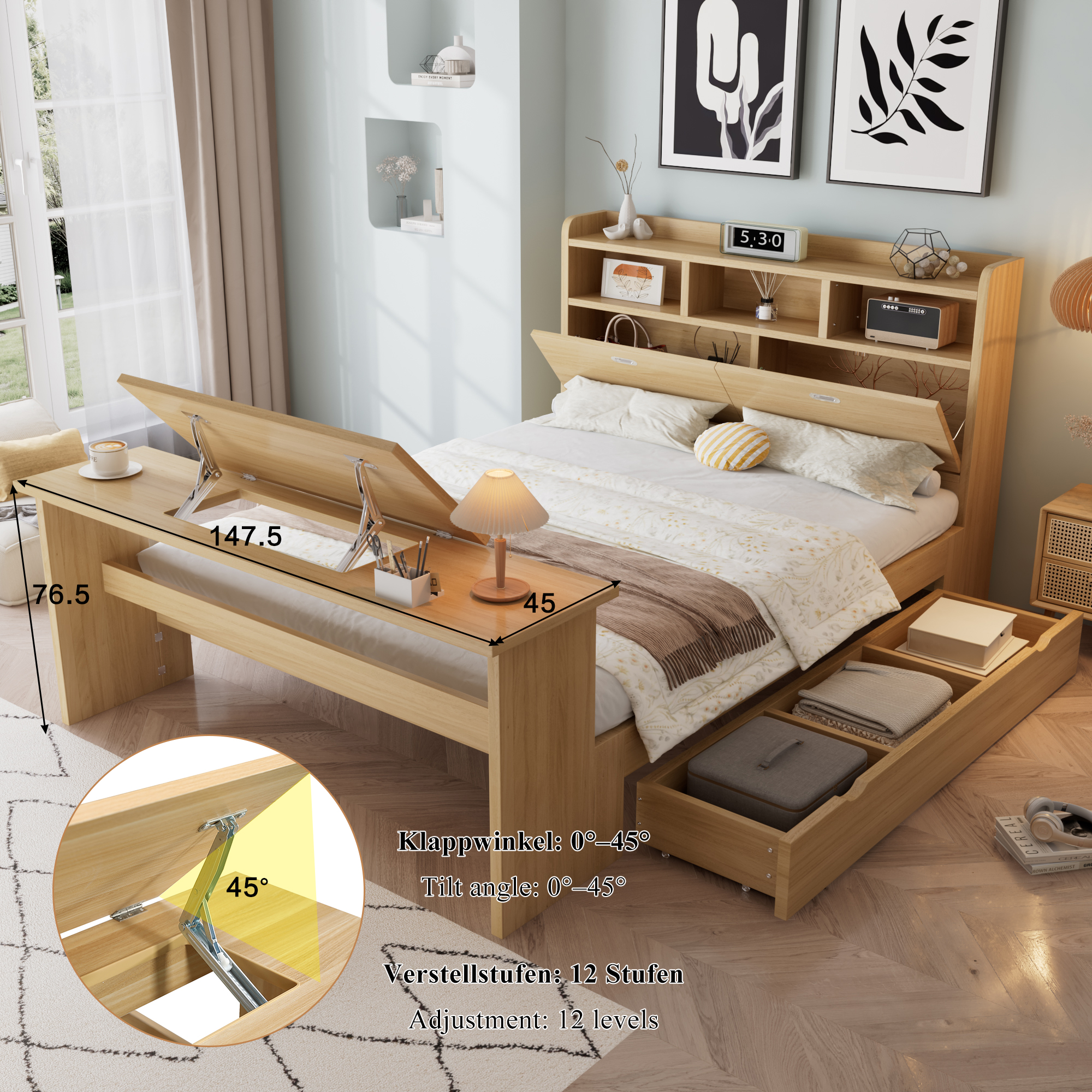 Grand tiroir de rangement sous le lit