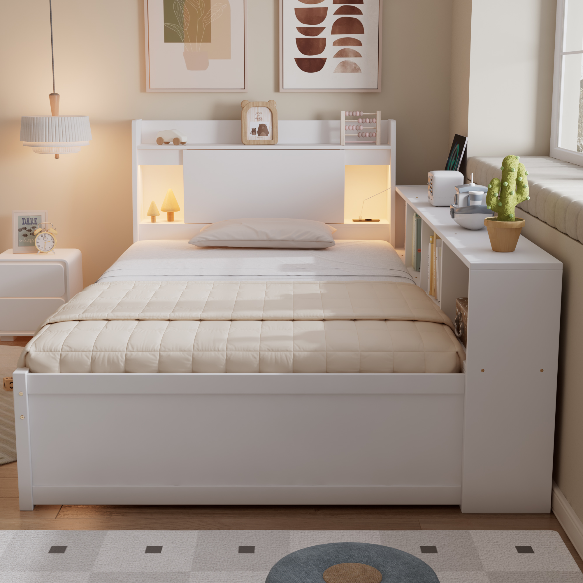 Einzelbett, Paneelbett, Kopfteil mit Ablagefach + 