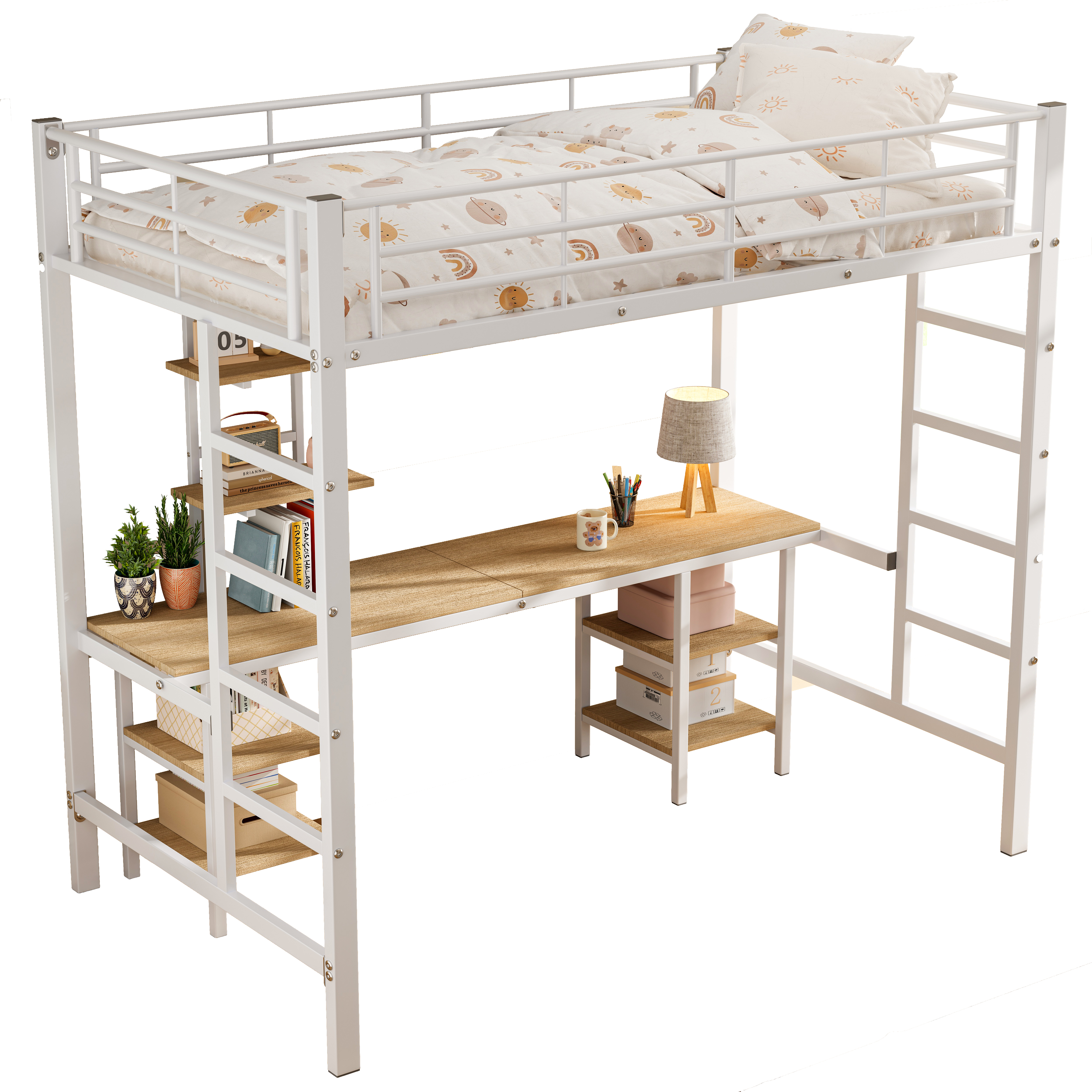 Lit superposé en fer avec bureau et étagères niveau inférieur, pour chambre d'enfant, construction robuste, design polyvalent, maximise espace, étude et jeu, stabilité, sécurité, style fonctionnel moderne - image 6