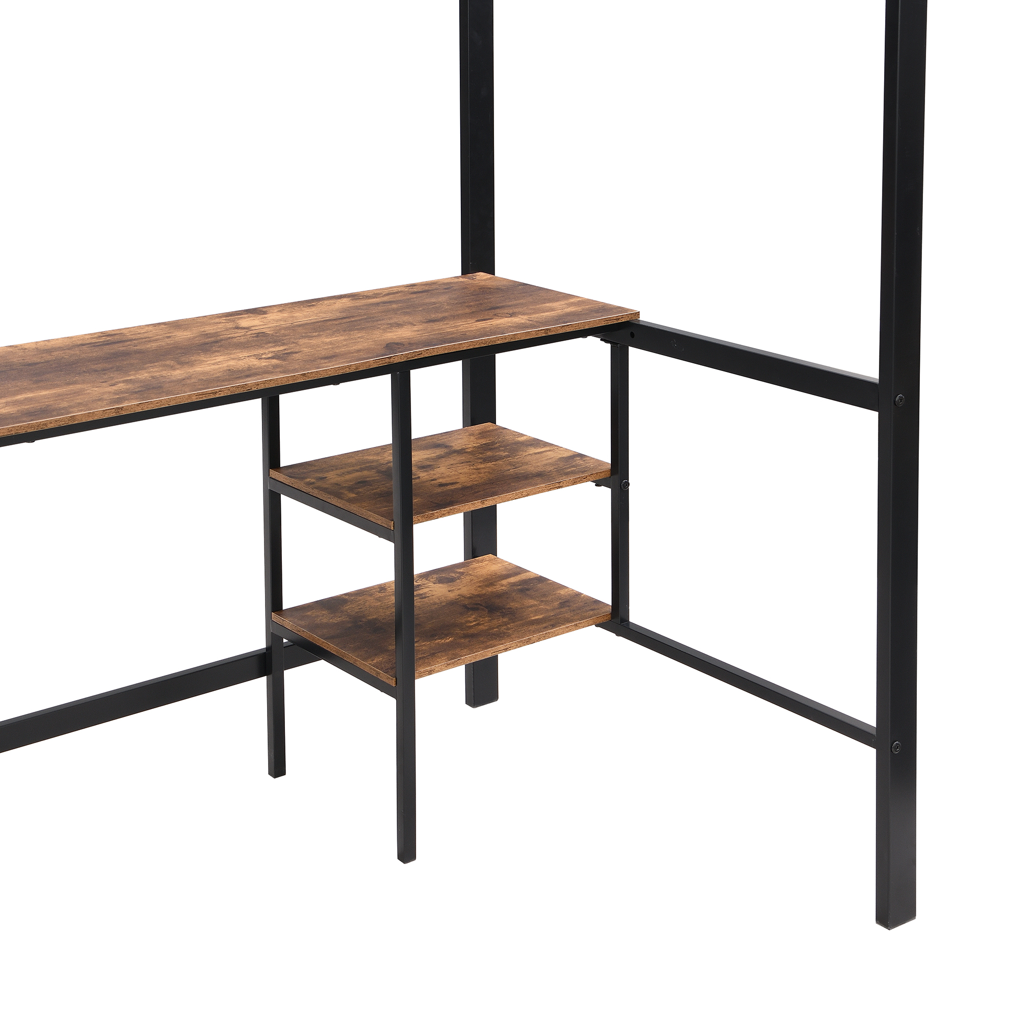Lit superposé en fer avec échelle 4 marches, niveau inférieur transformé en espace travail et divertissement avec bureau et étagères, design polyvalent maximise l'espace, robuste et durable, pour chambre d'enfant - image 20