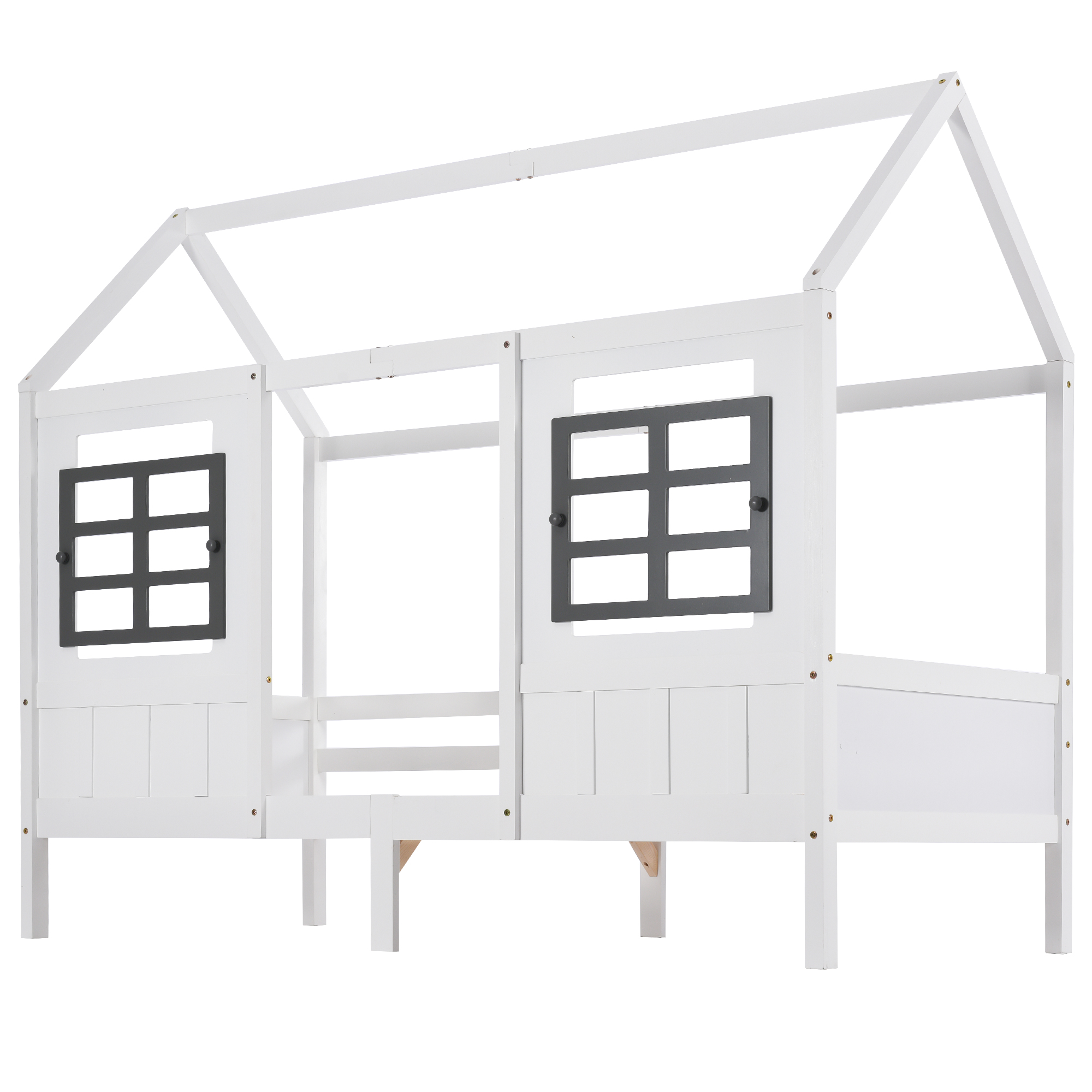 Lit enfant en forme de maison avec doubles fenêtres MDF, barrières sécurité, autocollants vis, pour chambre d'enfant, design chaleureux, sécurité renforcée, jeu et sommeil, style ludique, stabilité, confort - image 11