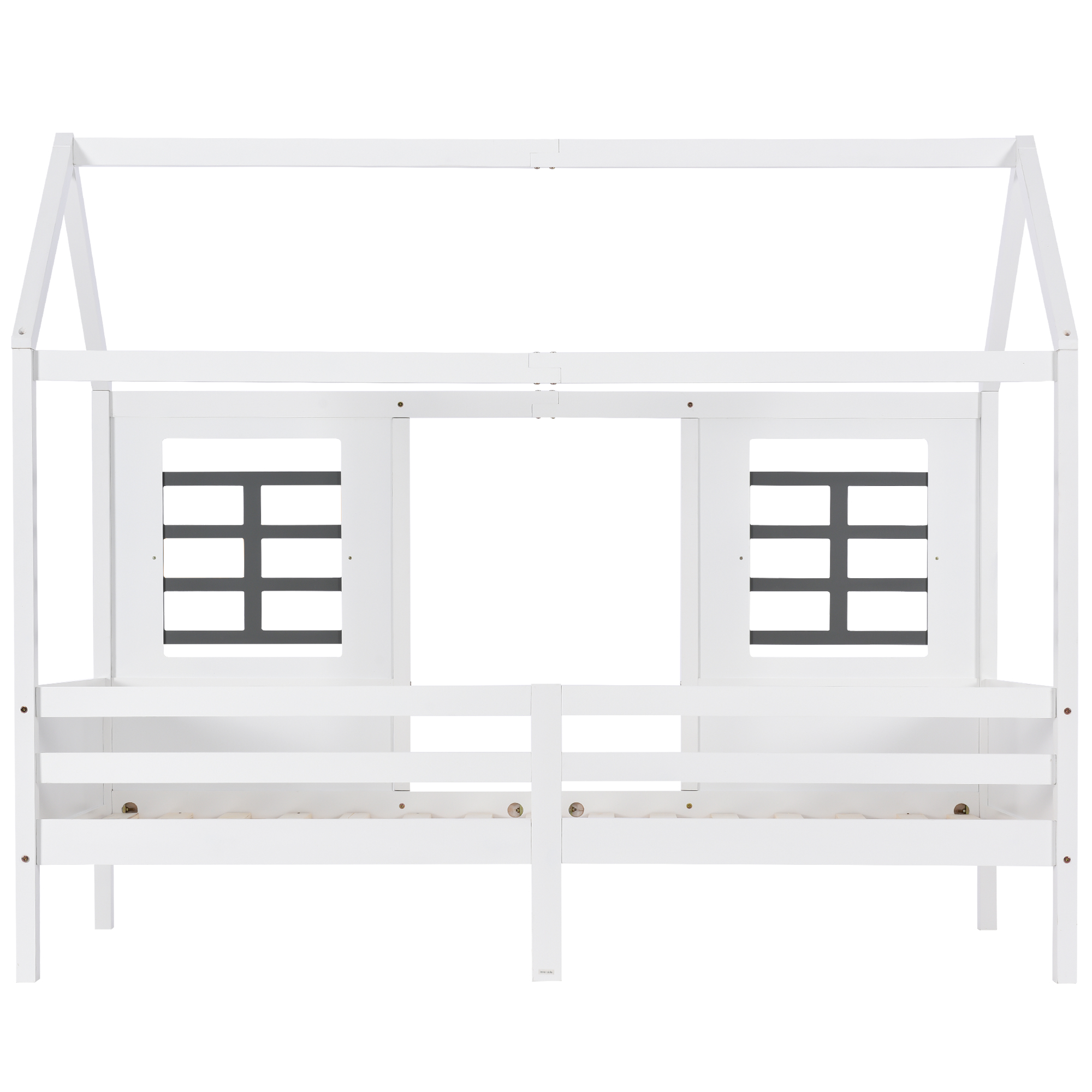 Lit enfant en forme de maison avec doubles fenêtres MDF, barrières sécurité, autocollants vis, pour chambre d'enfant, design chaleureux, sécurité renforcée, jeu et sommeil, style ludique, stabilité, confort - image 13