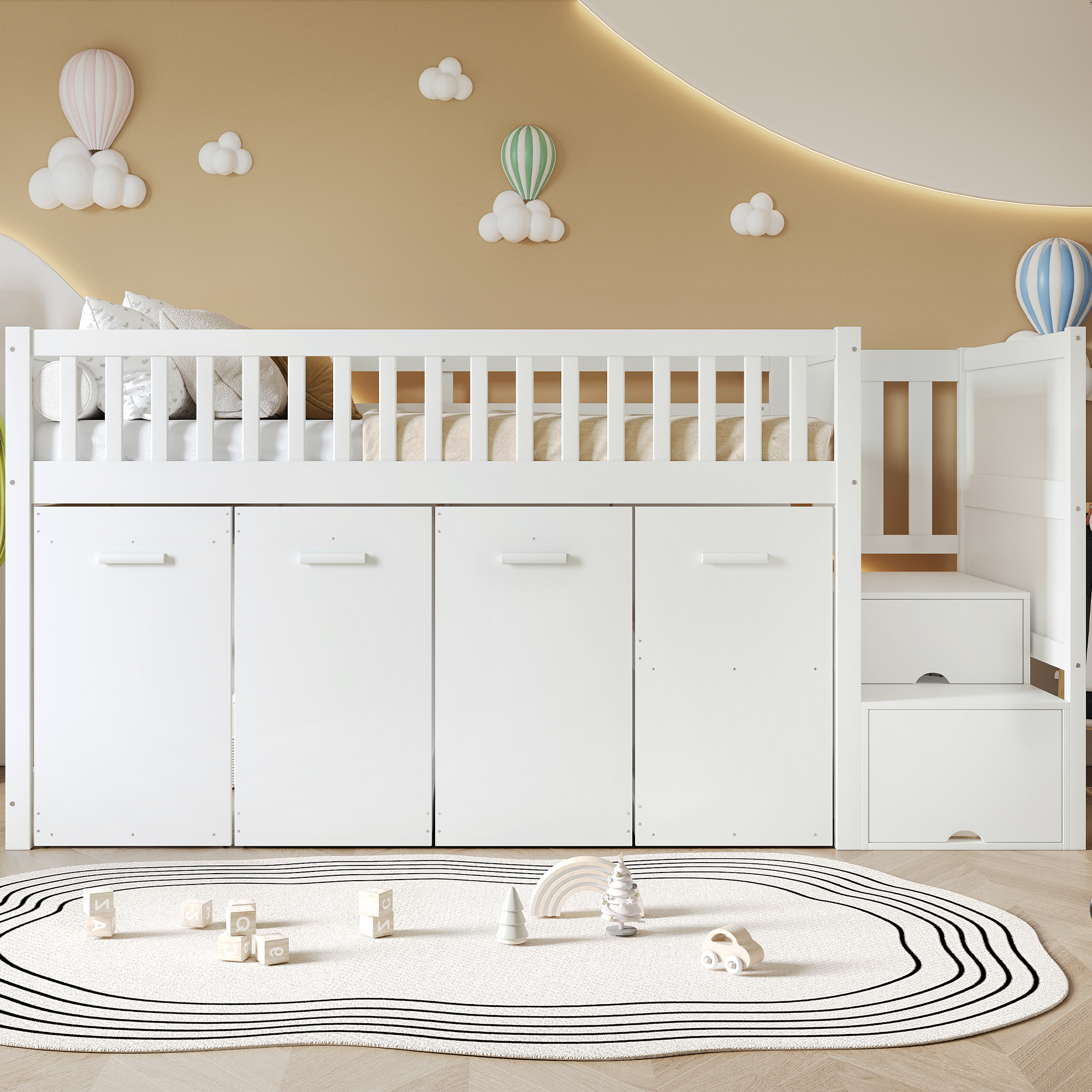 Lit superposé 90x200 cm gain de place 254x95x115 cm en bois Blanc - vue principale 1