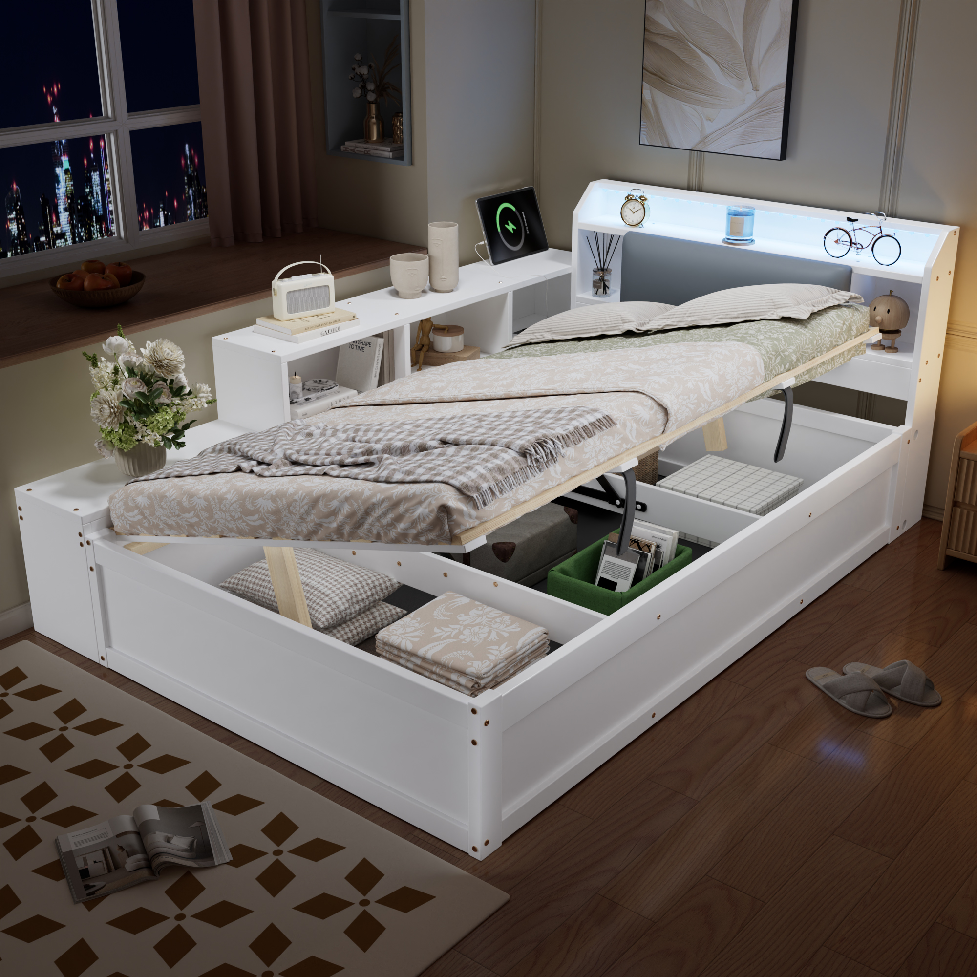 Détail du lit avec rangement
