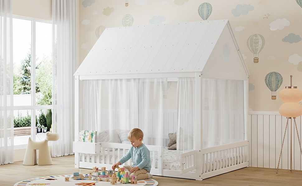 Lit maison enfant 140x200 cm en bois de pin MDF et - image 8