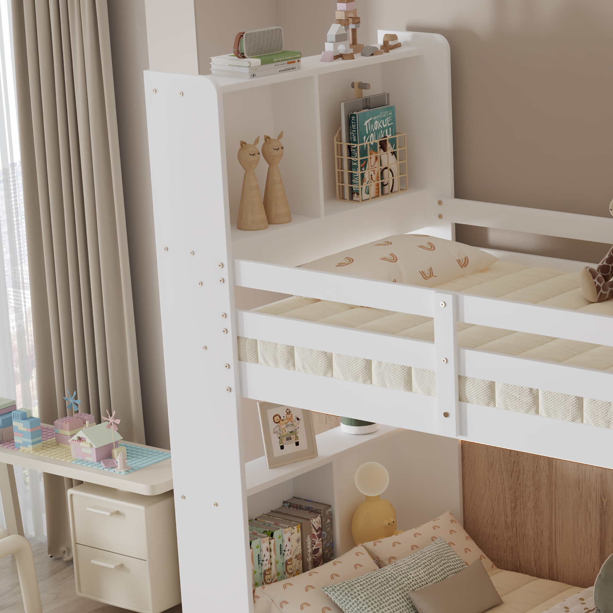Lit superposé avec rangements, bureau finition blanc 🏠 - vue complémentaire 1