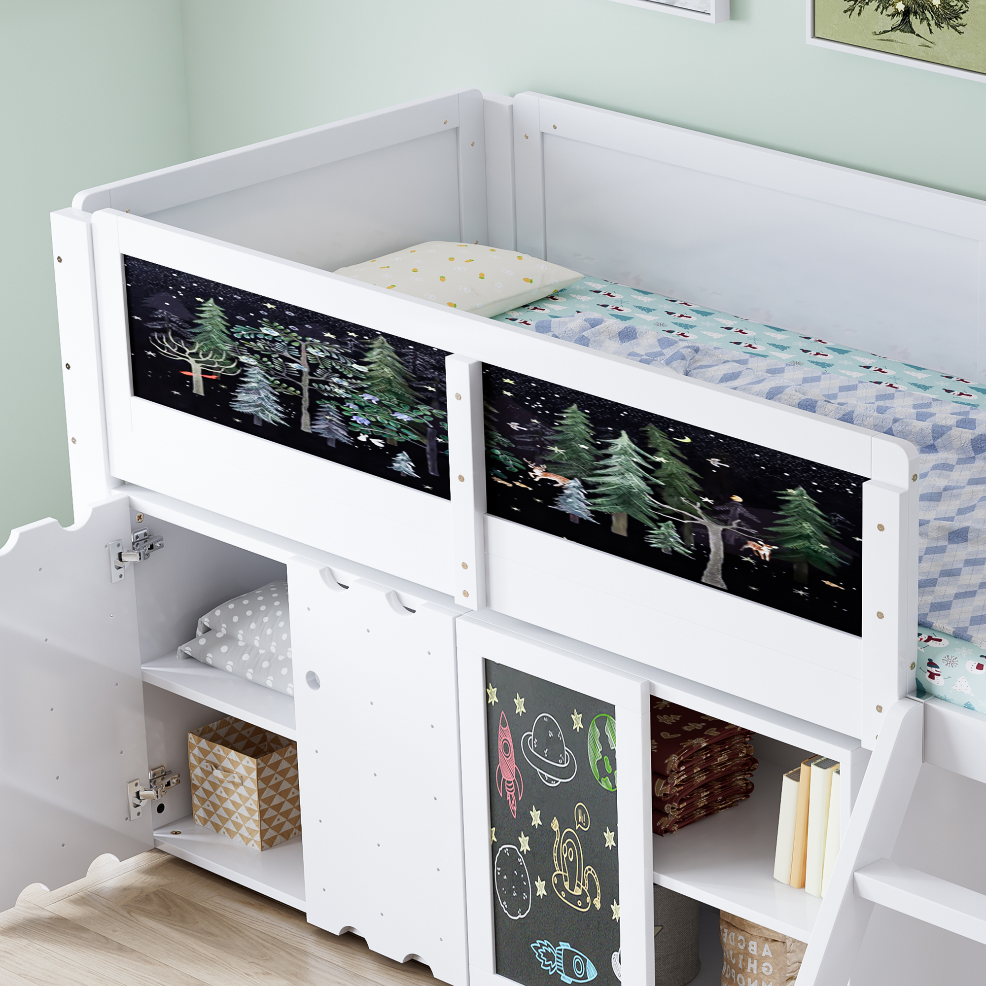 Espace de rangement du lit surélevé pour jouets et livres