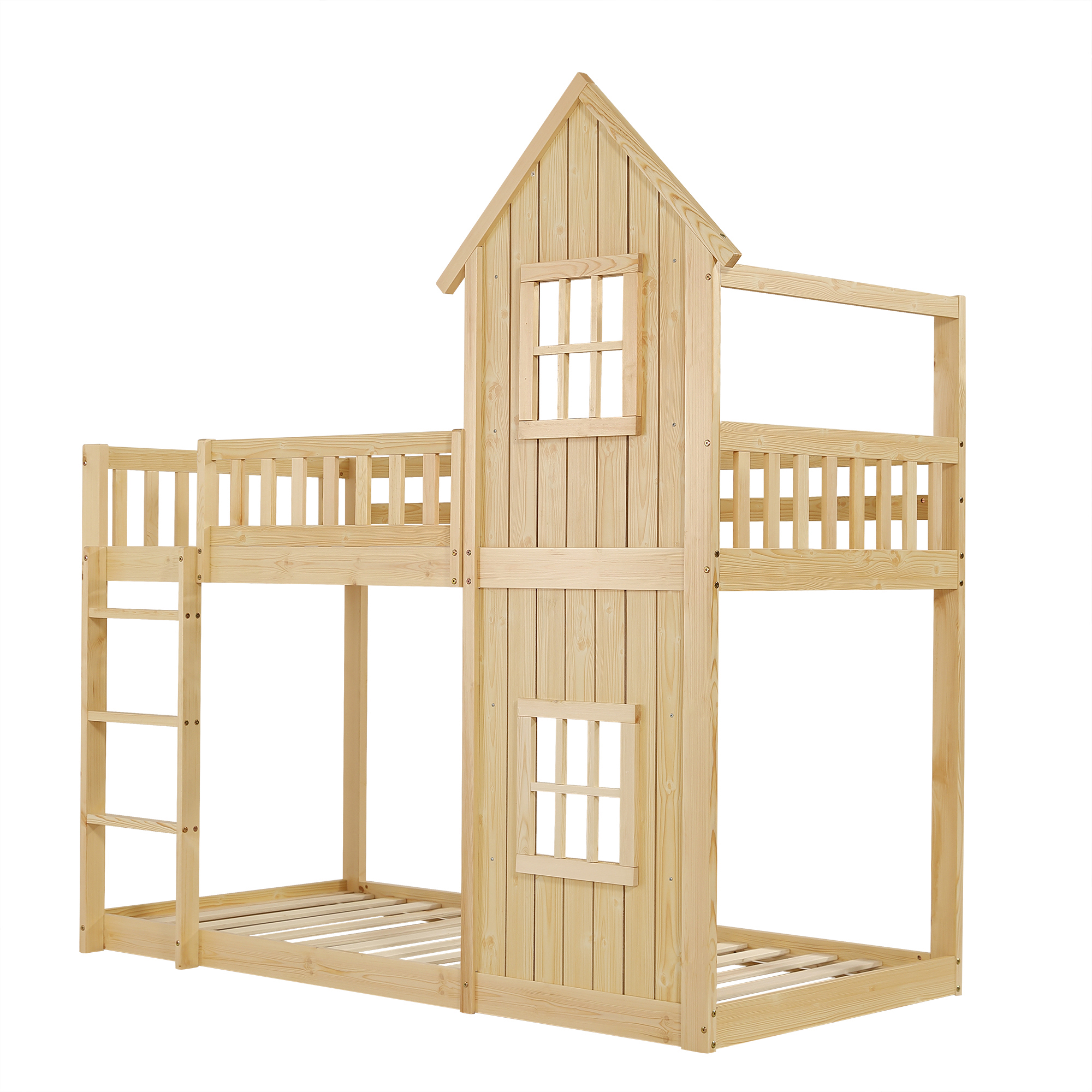 Détail lit cabane enfant pin naturel
