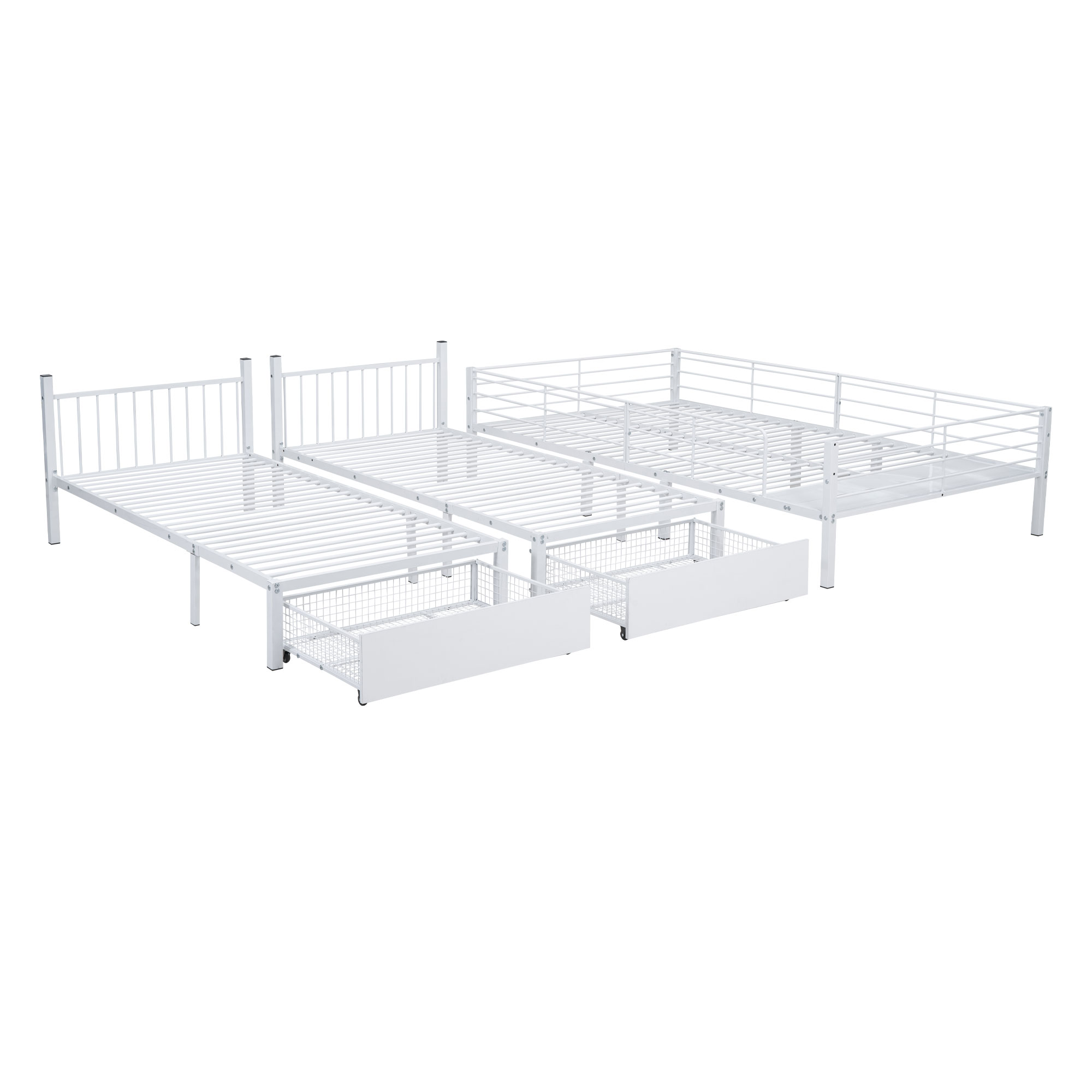 Lit triple 140×200 + 2×90×200 cm avec 2 tiroirs escamotables, divisible en 3 lits séparés, pour famille et invités, gain de place vertical, beaucoup de couchages, design polyvalent, stabilité, fonctionnalité - image 14