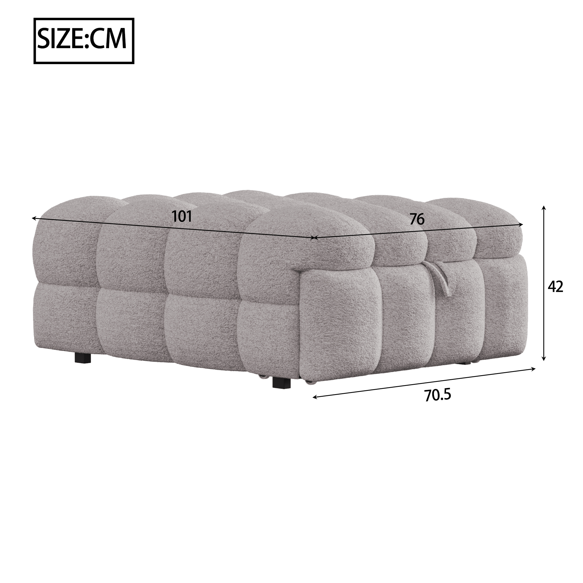 Lit pouf convertible 2-en-1 en tissu bouclé gris, - image 8