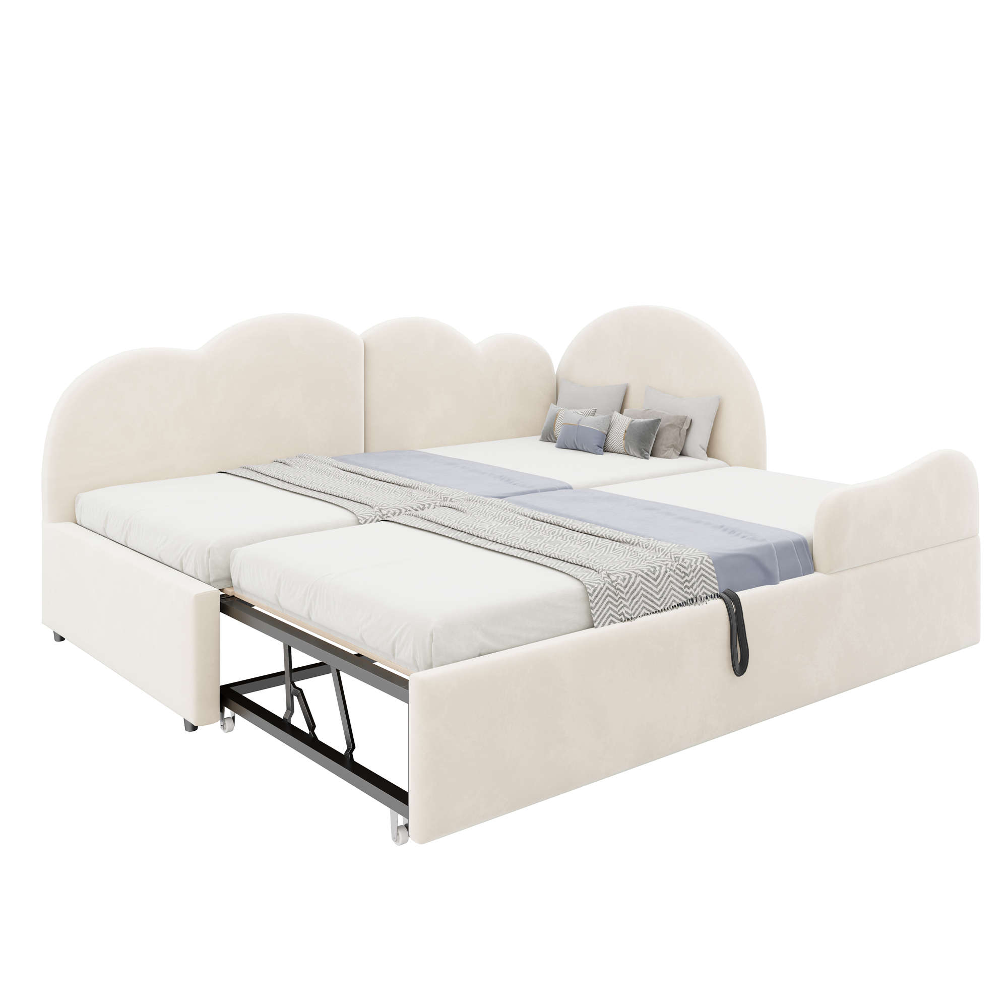 Lit gigogne 90 x 200 cm avec couchage gigogne 90 x 190 cm avec LED, structure rembourrée, Beige - dimensions et détails