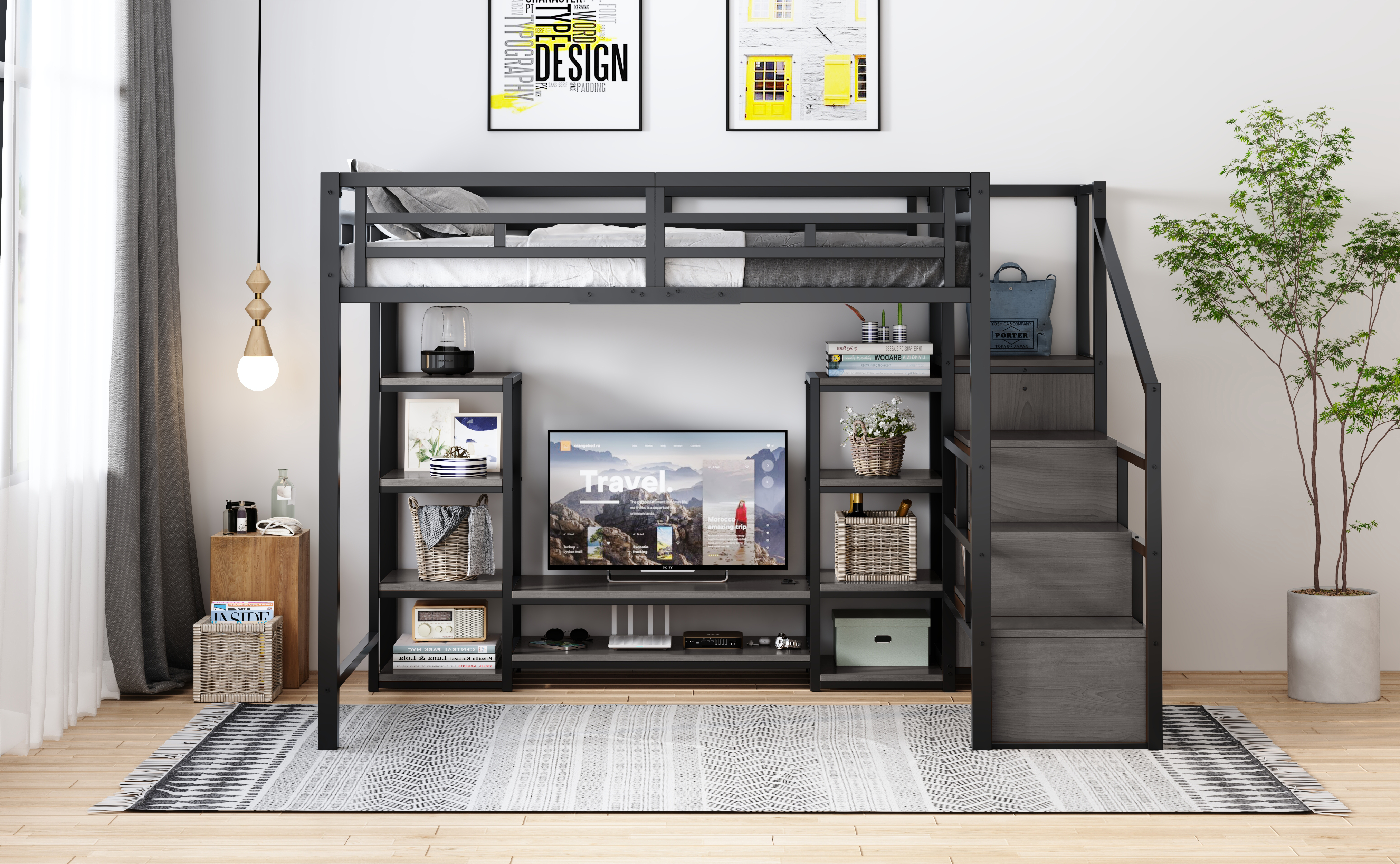 Lit mezzanine avec meuble TV