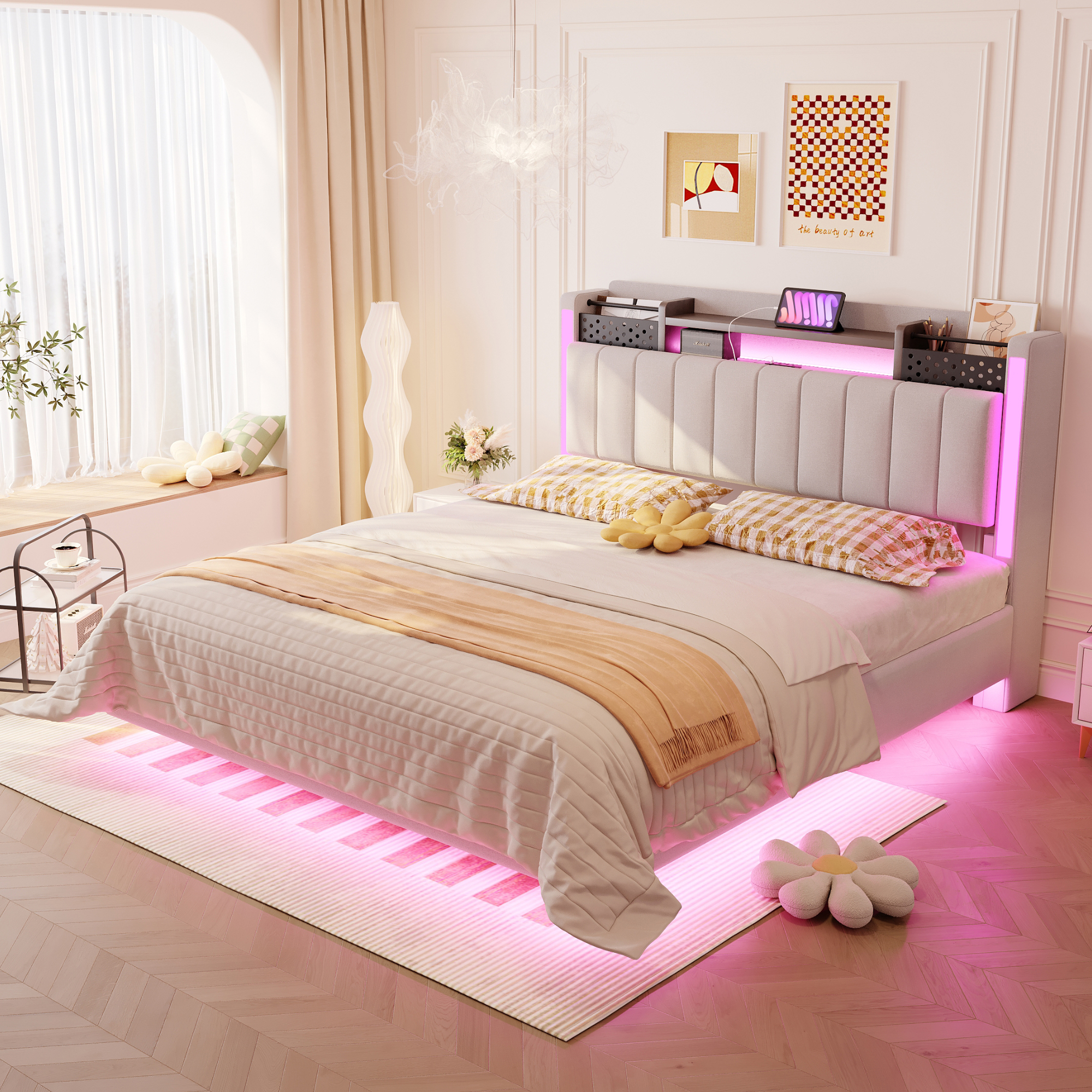 Polsterbett 140*200 mit LED-Beleuchtung und USB-St