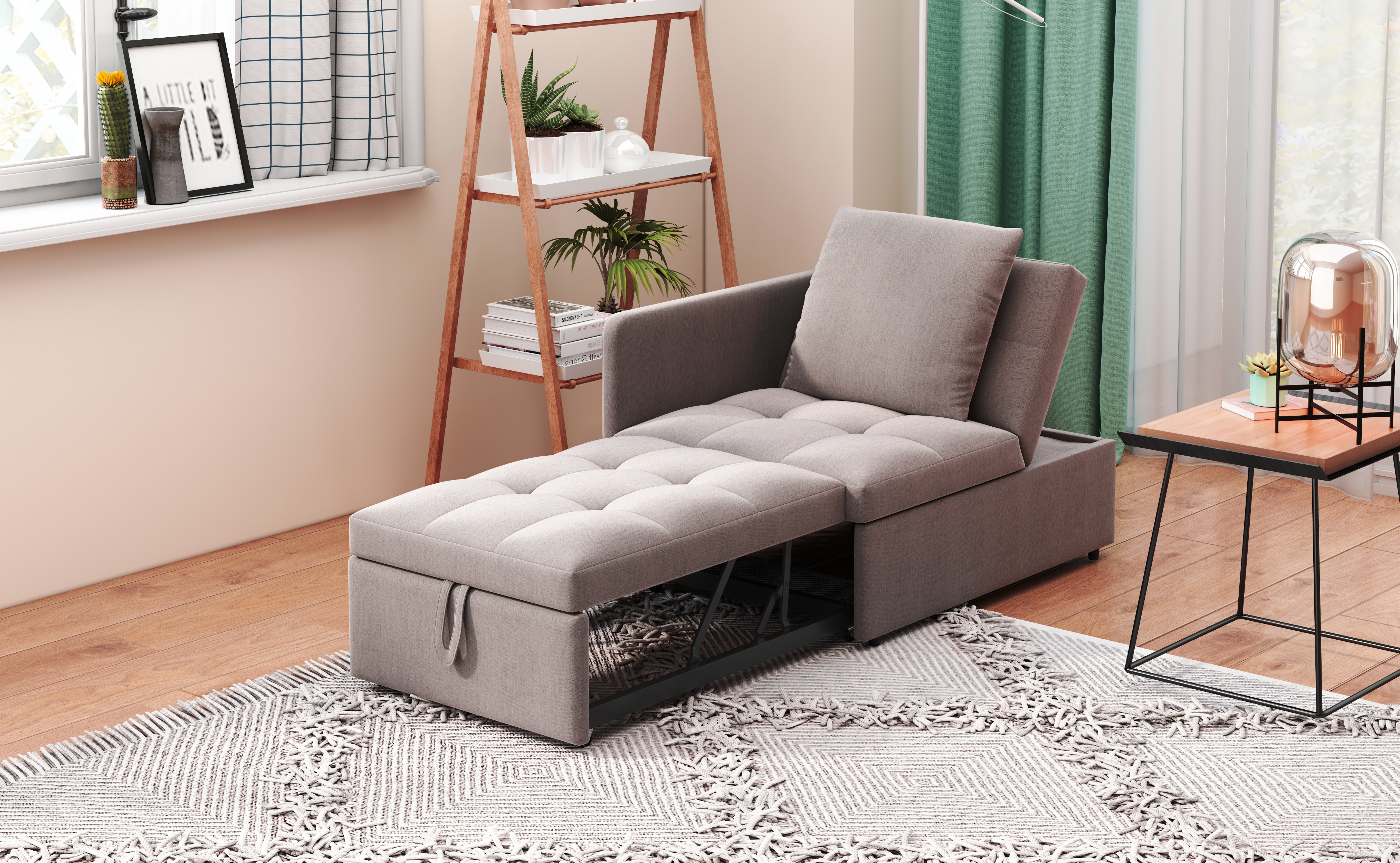Canapé-lit convertible 3-en-1 (sofa, fauteuil lounge, lit simple), en lin, pour petits espaces, chambres d'amis et bureau, design polyvalent, confort maximal, matériau respirant, style moderne fonctionnel - image 20