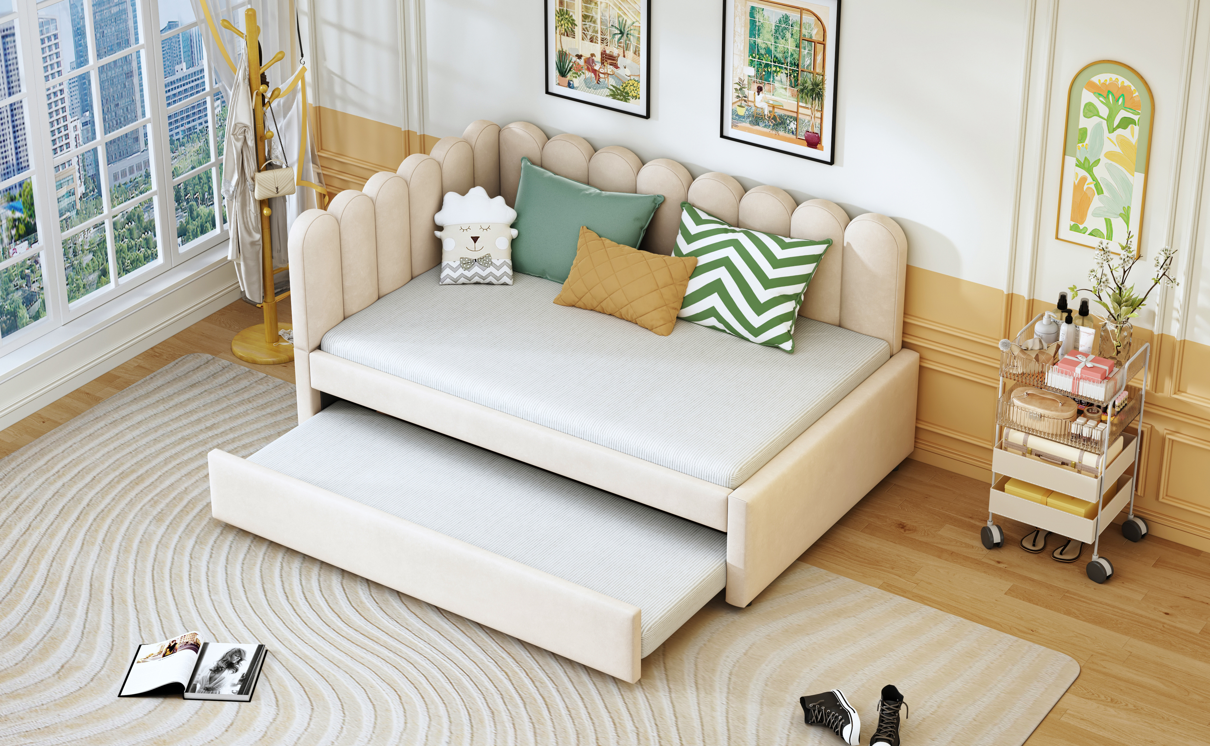 Canapé-lit en L 140×200 cm avec escamotable, velours, pour invités et petites familles, design gain de place, confort assise et couchage, style élégant, utilisation simple, stabilité, durabilité, fonctionnalité - image 10