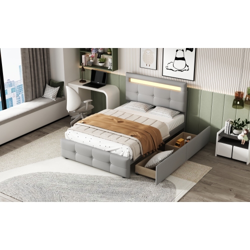 Détails du lit avec rangement et éclairage LED