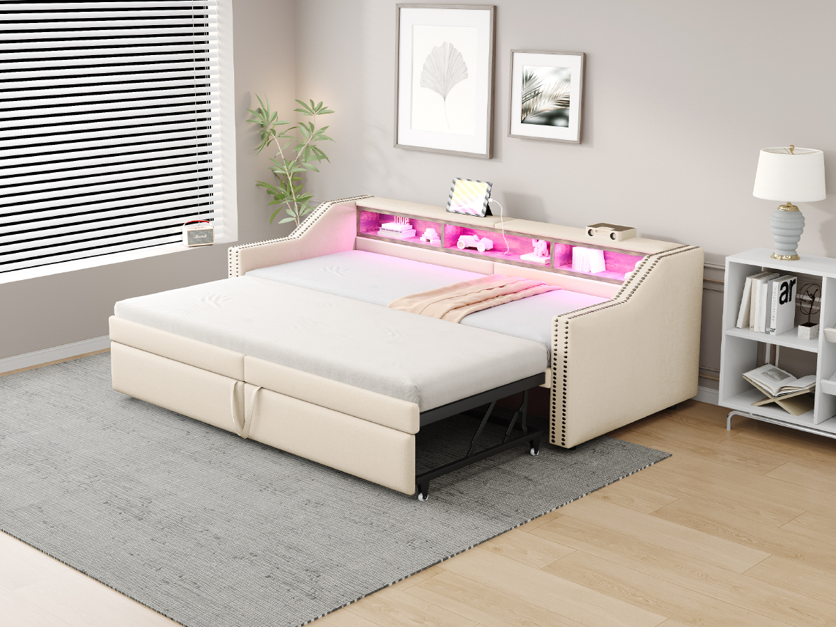 Canapé-lit en lin FSC avec lit escamotable 180×200 cm, pour salon et chambre, écologique, respirant, sommeil agréable, utilisation simple, design polyvalent, confort et durabilité, style naturel - image 15