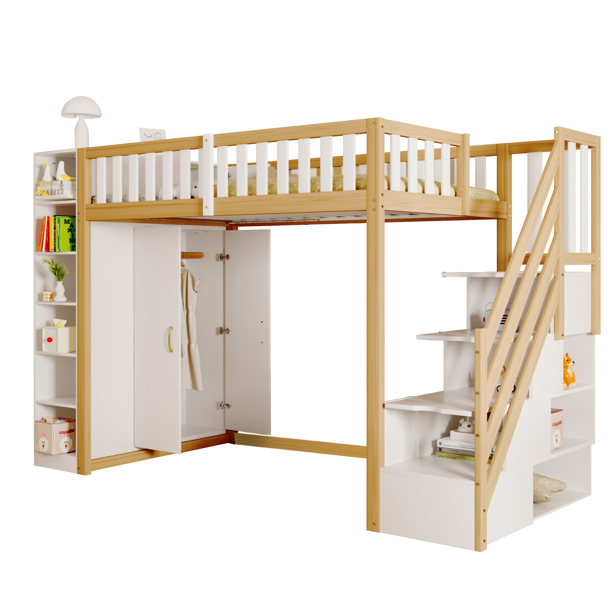 Lit mezzanine avec armoire et rangements