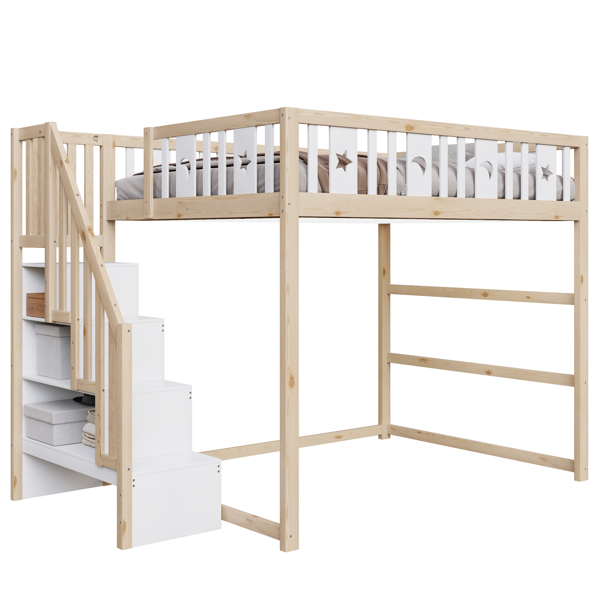 Lit mezzanine enfant en bois massif avec échelle l - image 1