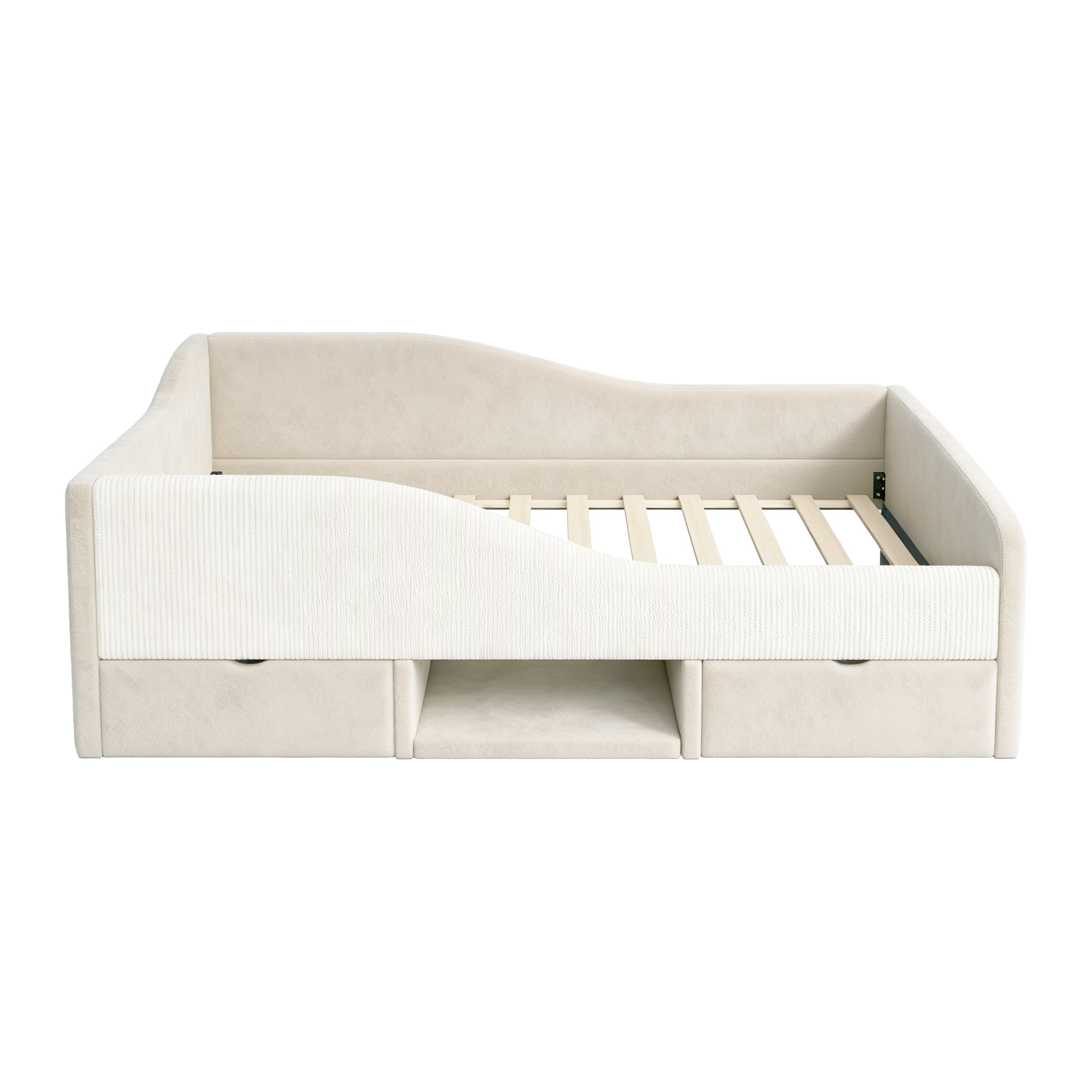 Présentation de Lit rembourré en velours 90 x 190 cm avec tiroirs et sommier à lattes, Beige, sans matelas