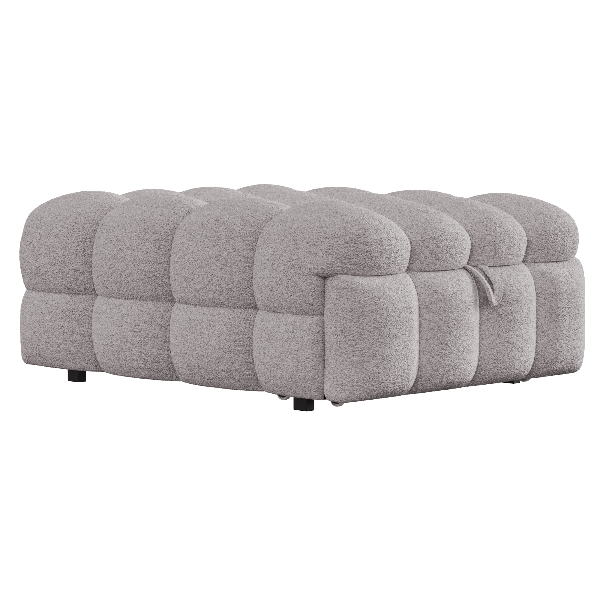 Lit pouf convertible 2-en-1 en tissu bouclé gris, - image 5