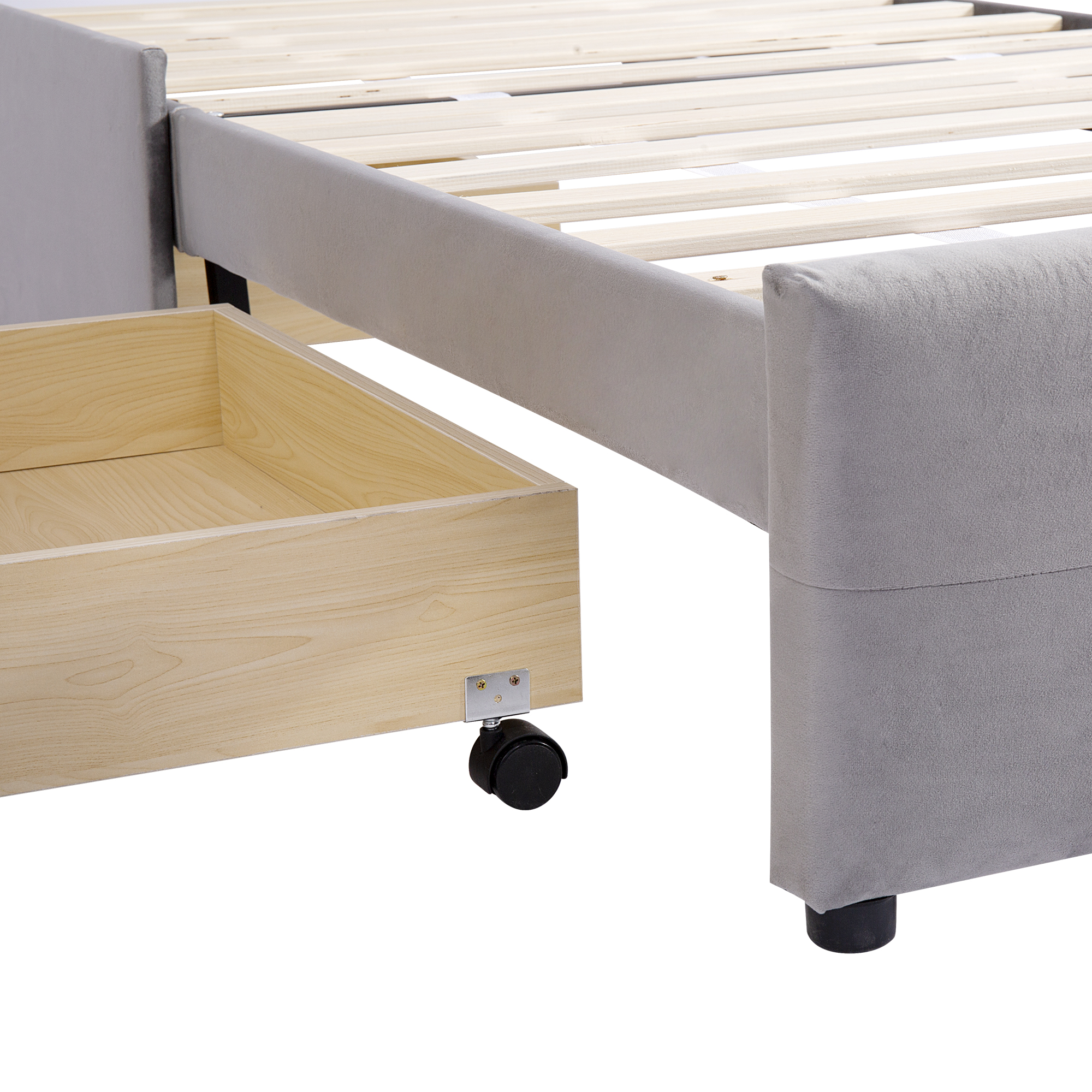 Lit plateforme classique avec tiroir, velours, cadre acier interne, pour enfant, ado et invité, pas de sommier nécessaire, rangement supplémentaire, design intemporel, confort et durabilité, style classique - image 16