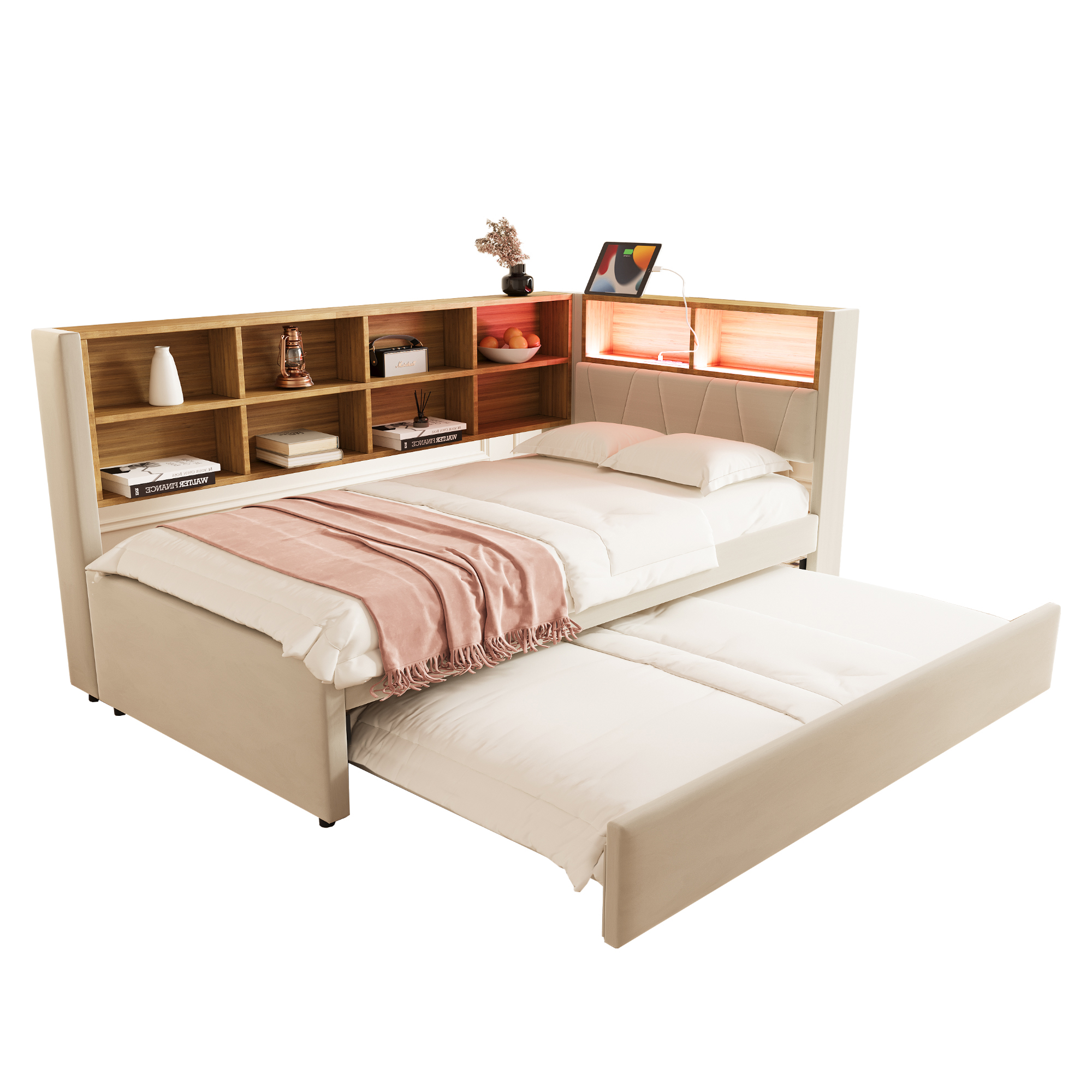 nombreuses possibilités de couchage : lit supérieur 90×200 cm, lit coulissant 90×190 cm, peut accueillir jusqu’à 2 personnes