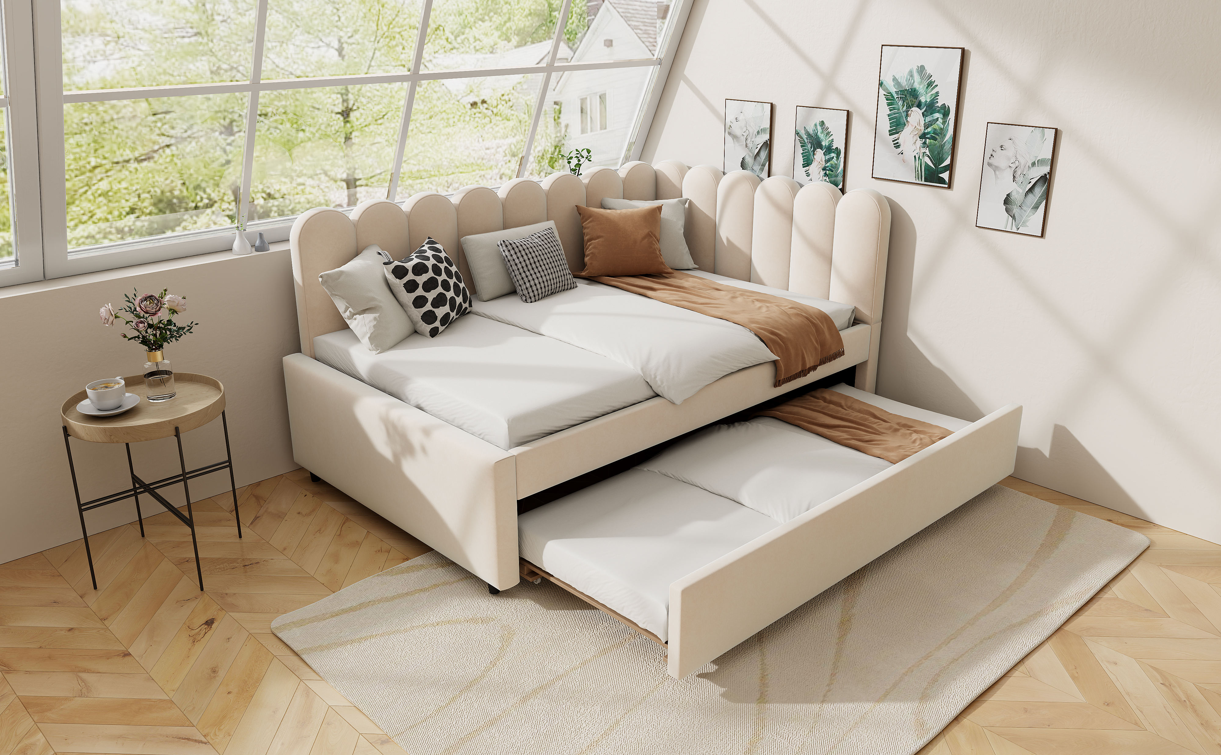 Canapé-lit en L 140×200 cm avec escamotable, velours, pour invités et petites familles, design gain de place, confort assise et couchage, style élégant, utilisation simple, stabilité, durabilité, fonctionnalité - image 8