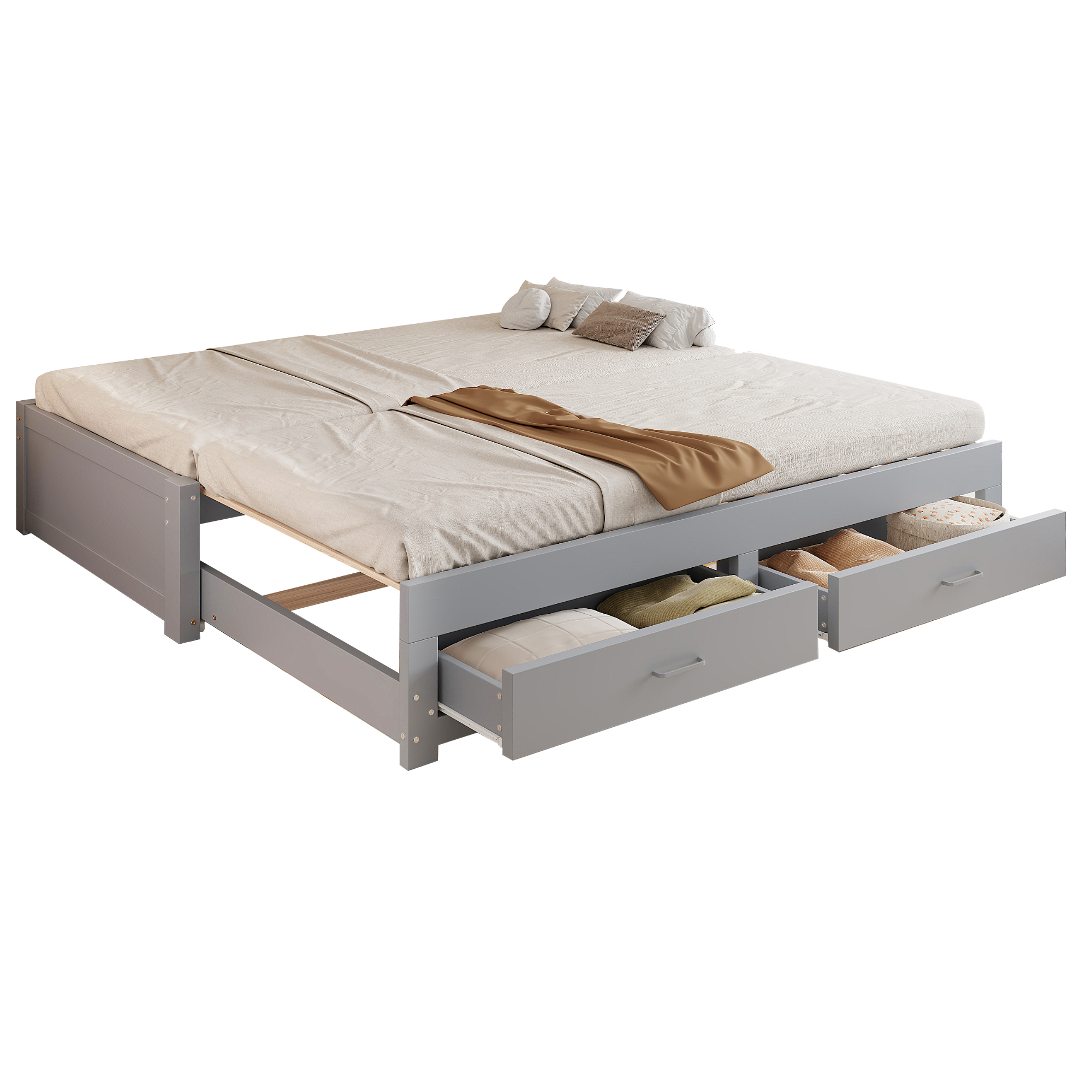 Lit banquette / lit gigogne 90 x 190 cm avec éclairage LED, rangements intégrés, fonction extensible, gris - points forts 1
