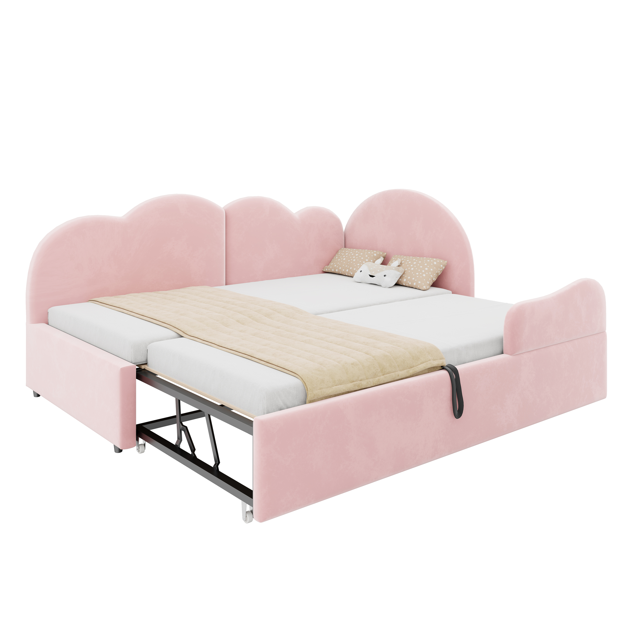 Lit gigogne 90 x 200 cm avec couchage gigogne 90 x 190 cm avec LED, structure rembourrée, Rose - vue complémentaire
