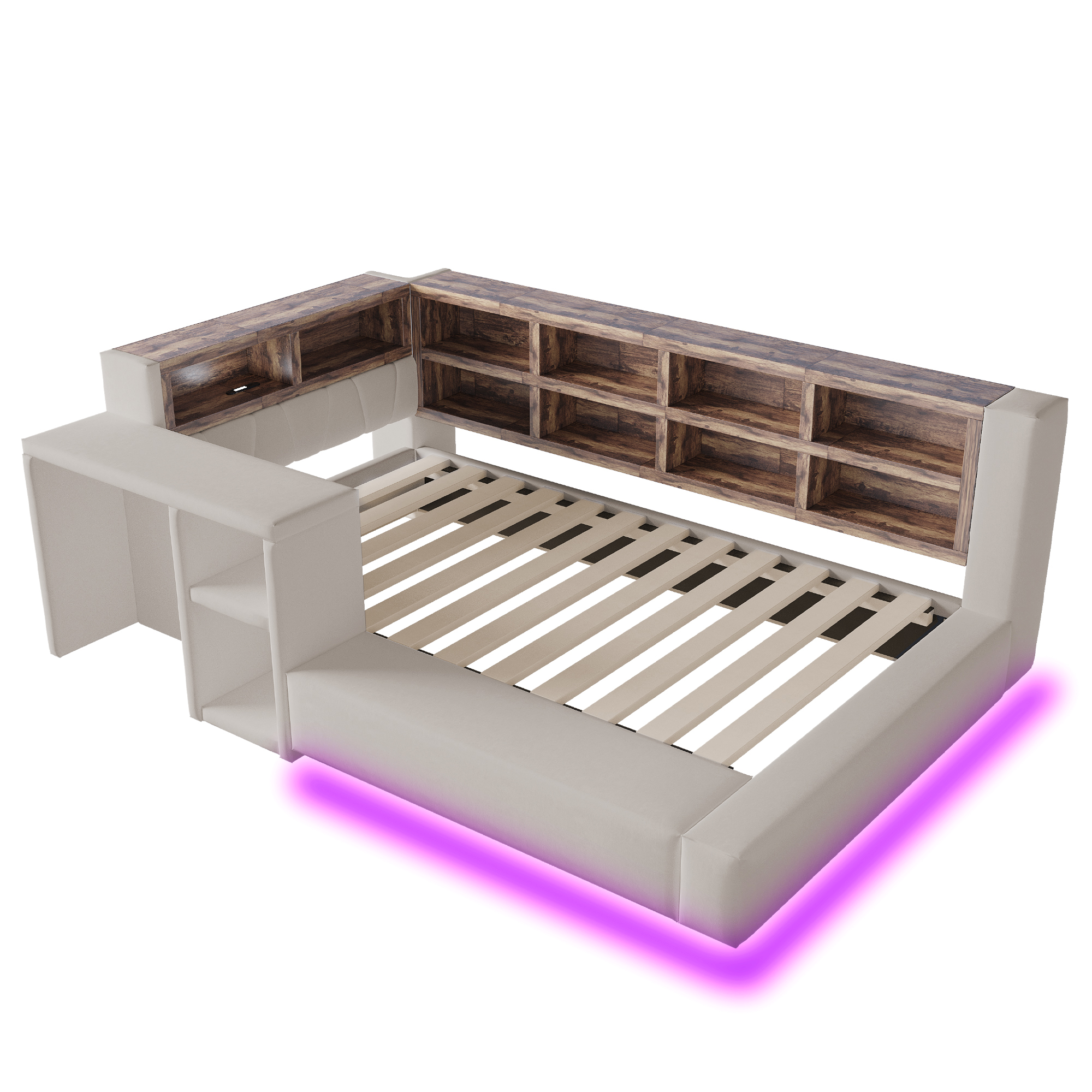 Lit rembourré 90 x 200 cm avec LED, ports de charge, structure rembourrée, Gris clair - vue complémentaire
