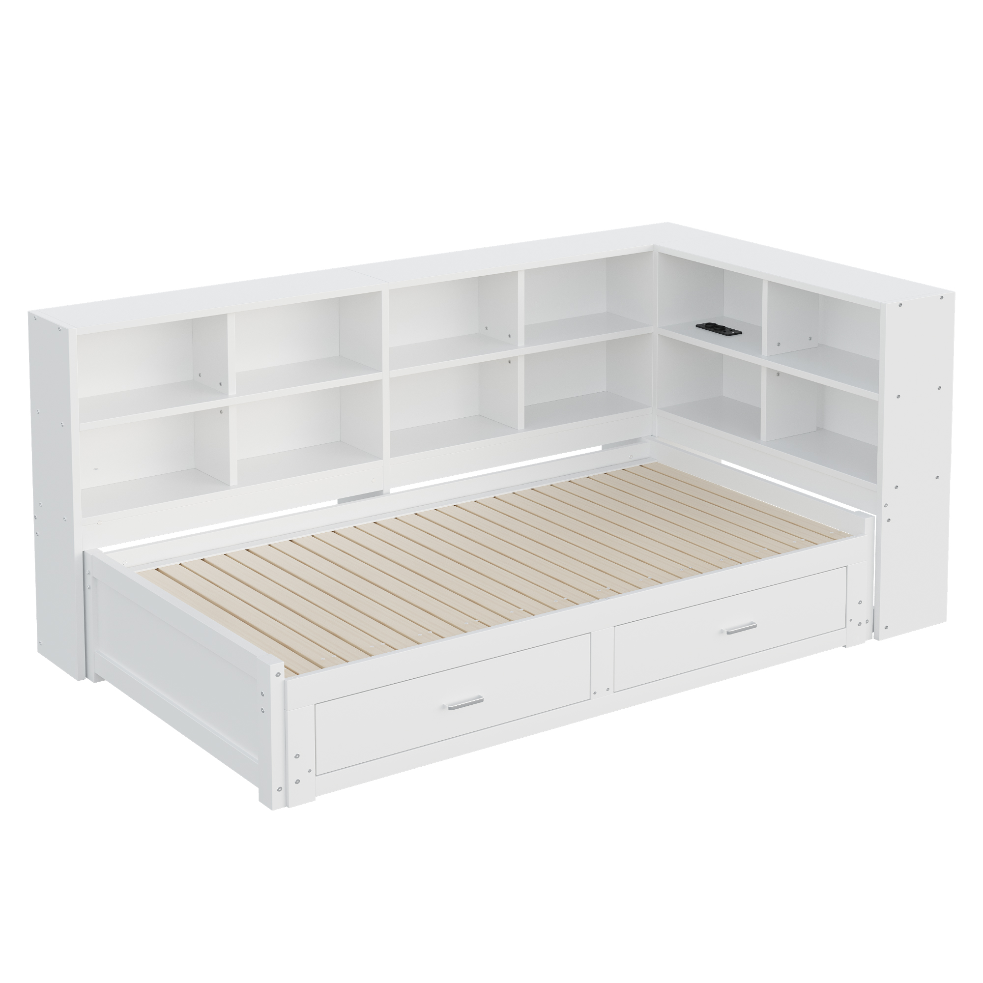 Canapé-lit en bois massif escamotable 90→180×190 cm, prise multifonction, étagères tête + 2 tiroirs, pour salon et chambre, beaucoup de rangement, couchage spacieux, recharge au lit, design moderne, stabilité, fonctionnalité - image 13