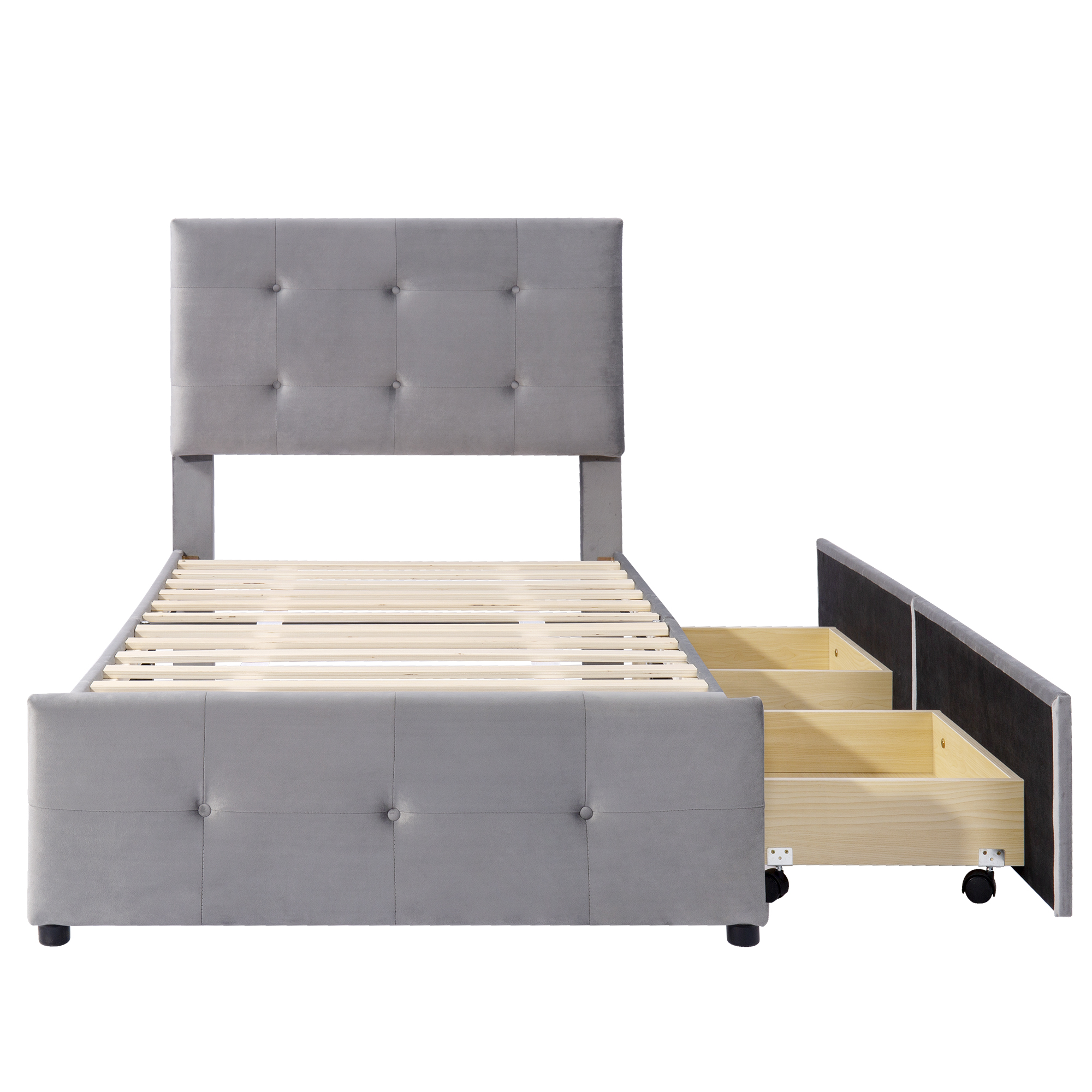 Lit plateforme classique avec tiroir, velours, cadre acier interne, pour enfant, ado et invité, pas de sommier nécessaire, rangement supplémentaire, design intemporel, confort et durabilité, style classique - image 6
