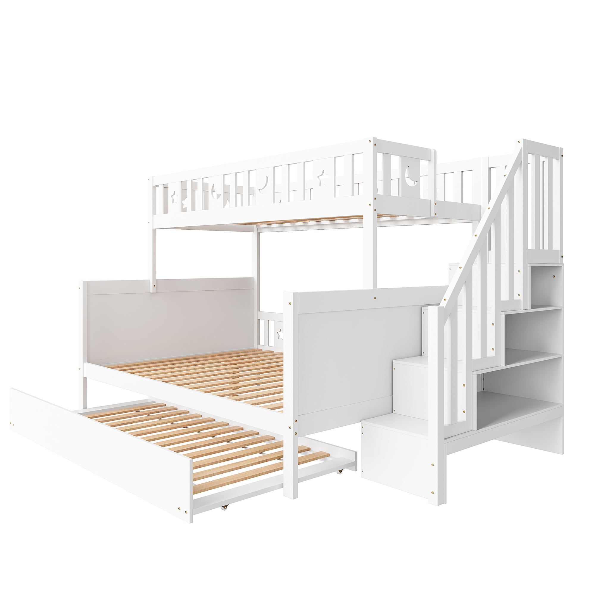 Lit superposé 90 x 200 cm avec éclairage LED, rangements intégrés, fonction extensible, blanc - spécifications 1