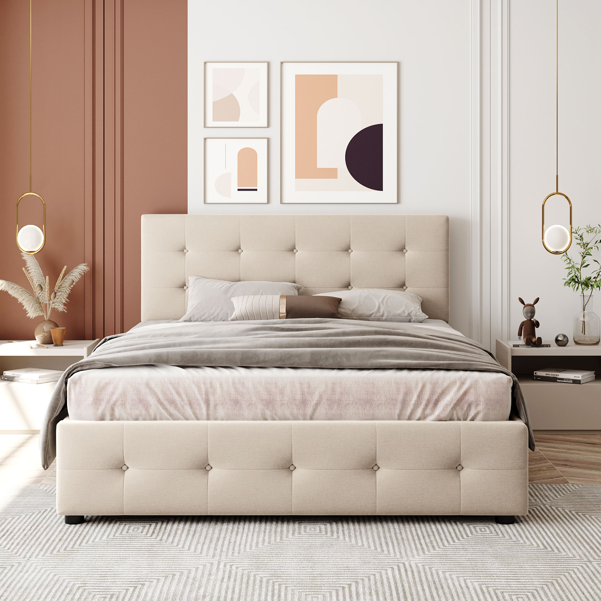 Polsterbett 140 x 200 cm, Doppelbett mit Schublade