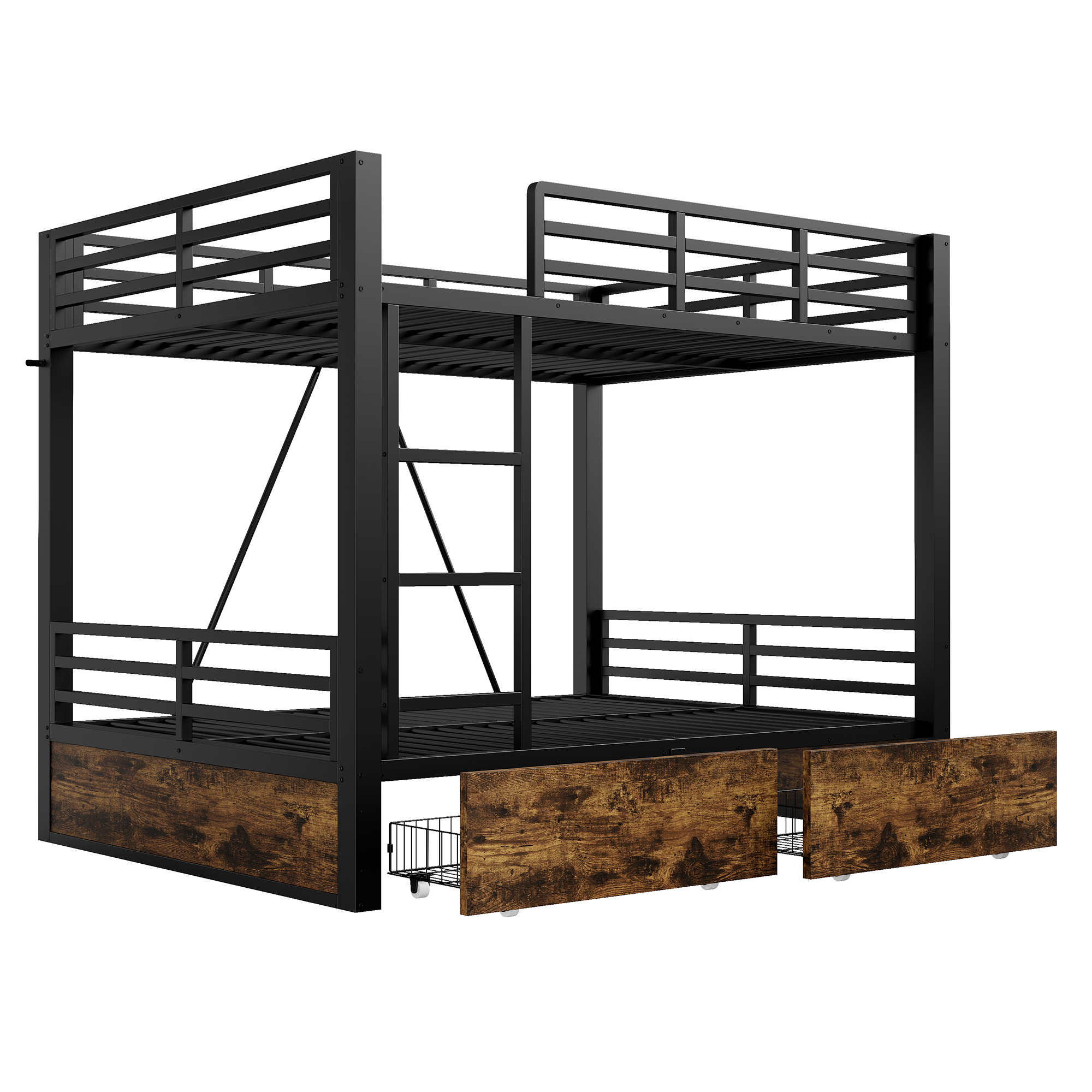 Lit superposé gain de place 204x148x164 cm en métal + bois Noir - spécifications 1
