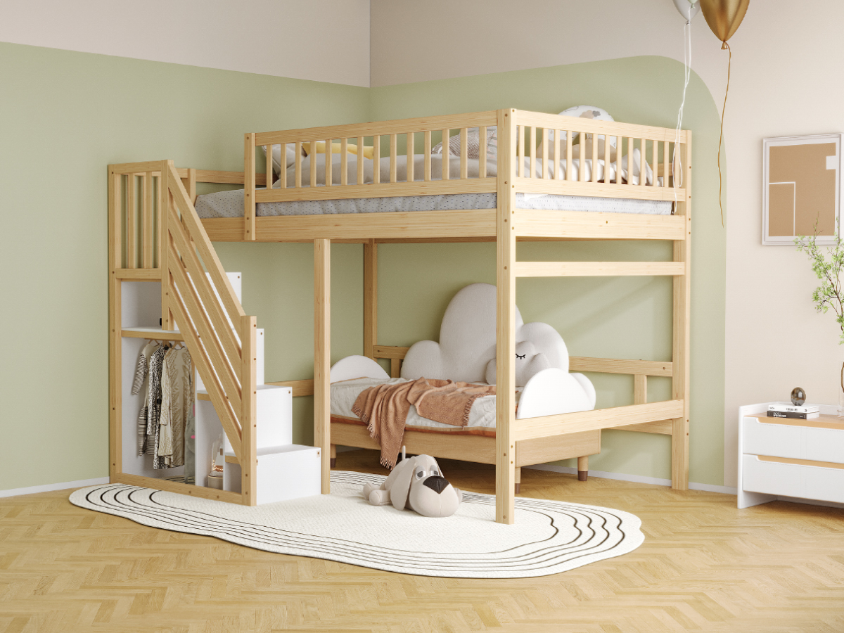 aperçu ambiance lit mezzanine en bois massif dans la chambre d’enfant