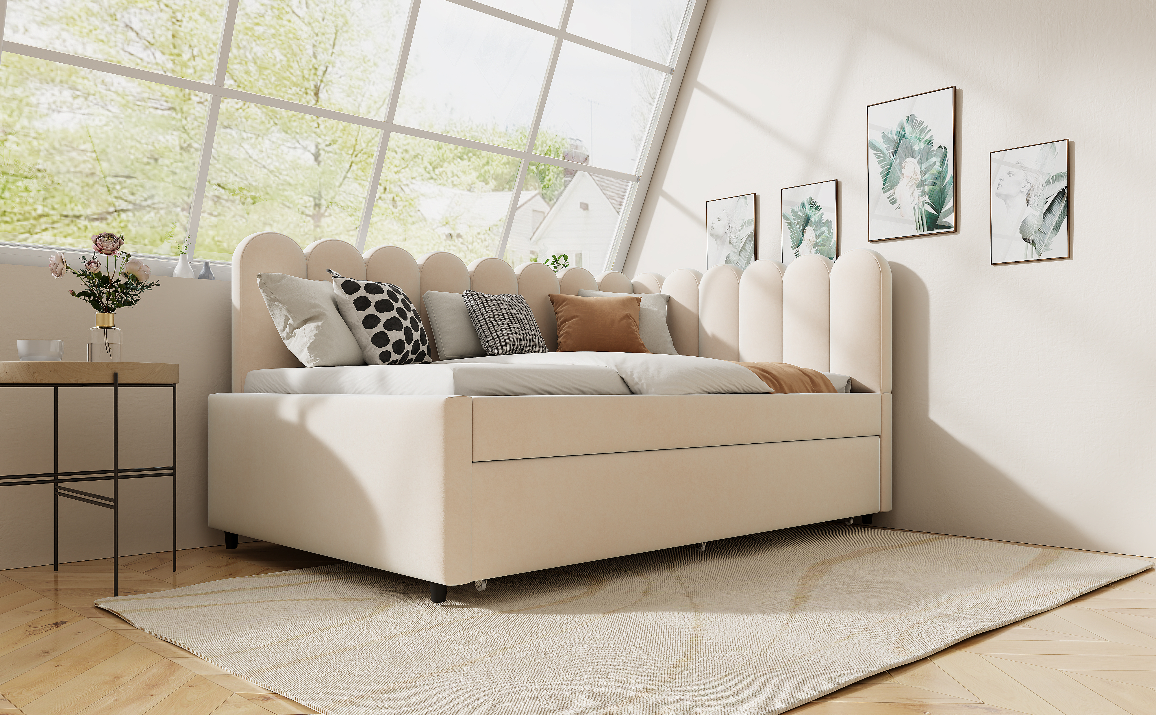 Canapé-lit en L 140×200 cm avec escamotable, velours, pour invités et petites familles, design gain de place, confort assise et couchage, style élégant, utilisation simple, stabilité, durabilité, fonctionnalité - image 25