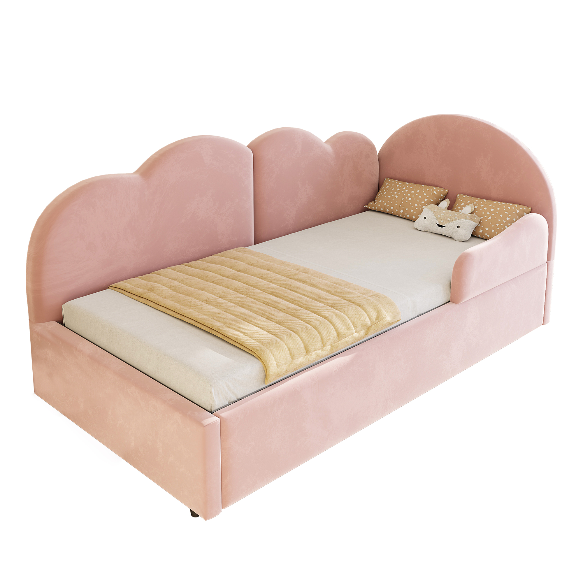 Lit gigogne 90 x 200 cm avec couchage gigogne 90 x 190 cm avec LED, structure rembourrée, Rose - fonctions