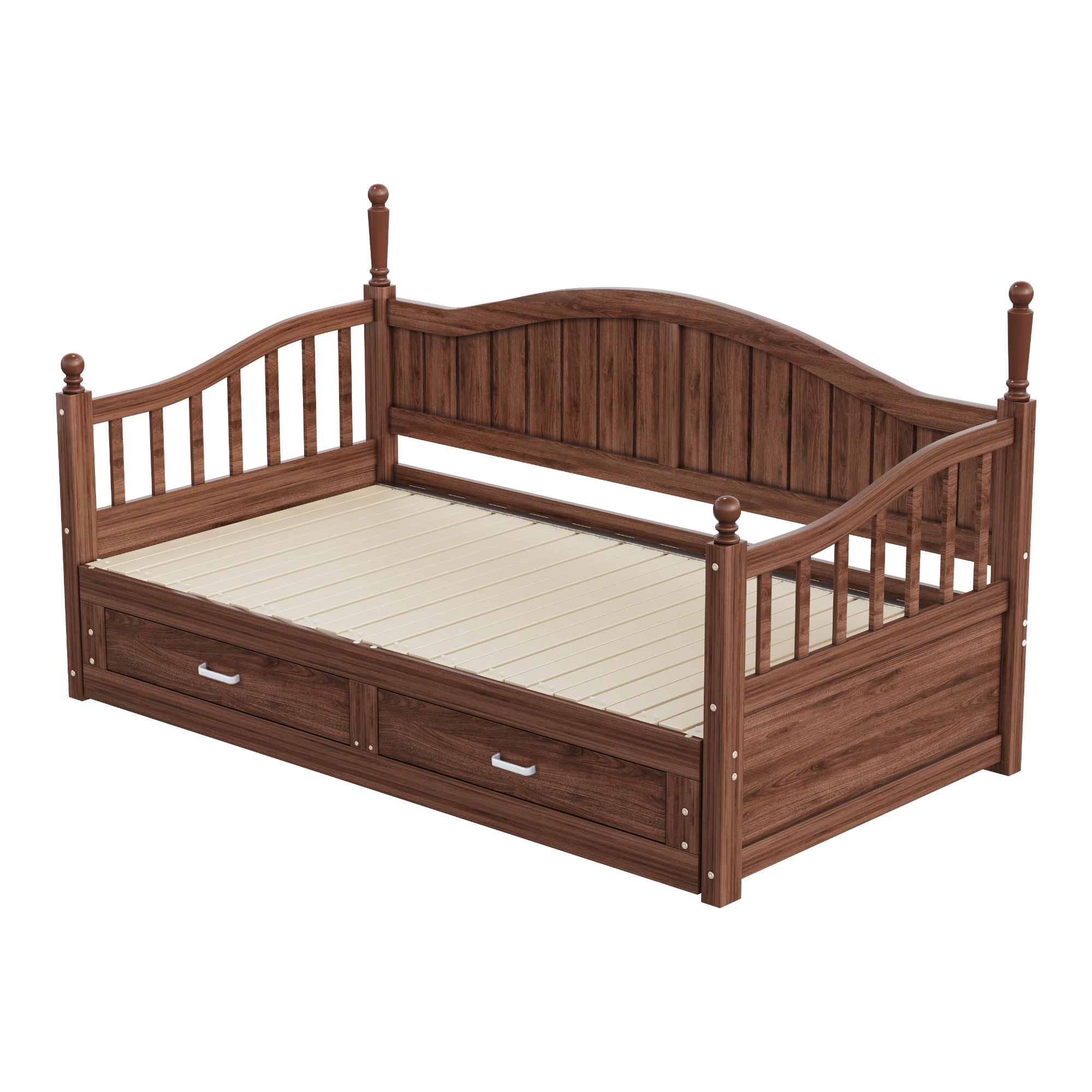 Canapé-lit en bois massif escamotable 90×190→180×190 cm, 2 tiroirs, dossier courbé élégant, accoudoirs arrondis, pour salon et chambre, utilisation polyvalente, beaucoup de rangement, design classique, stabilité, durabilité - image 15
