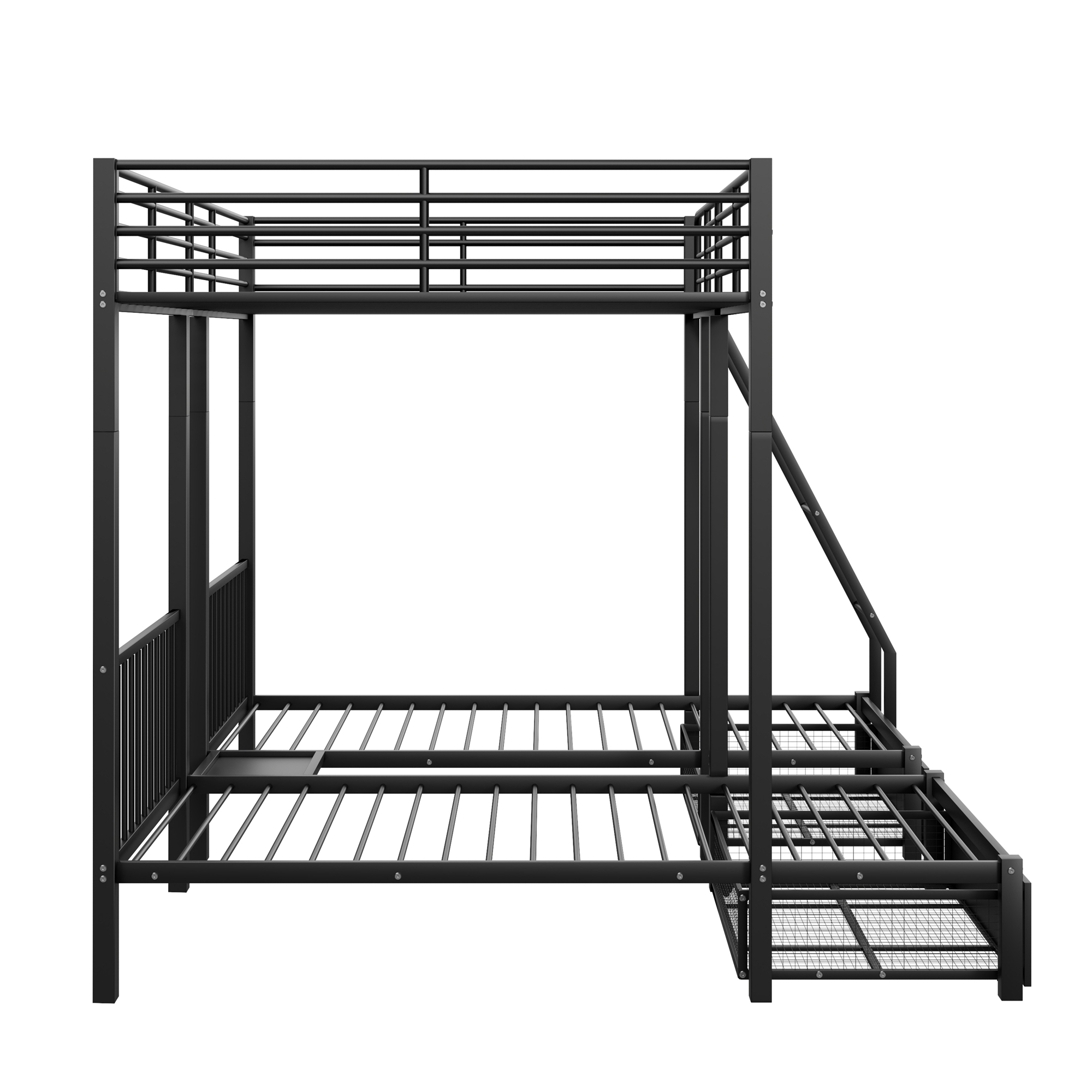 Lit triple 140×200 + 2×90×200 cm, 2 tiroirs escamotables, divisible en 3 lits séparés, barrières continues, pour famille et invités, gain de place vertical, stabilité, sécurité, fonctionnalité, durabilité - image 11