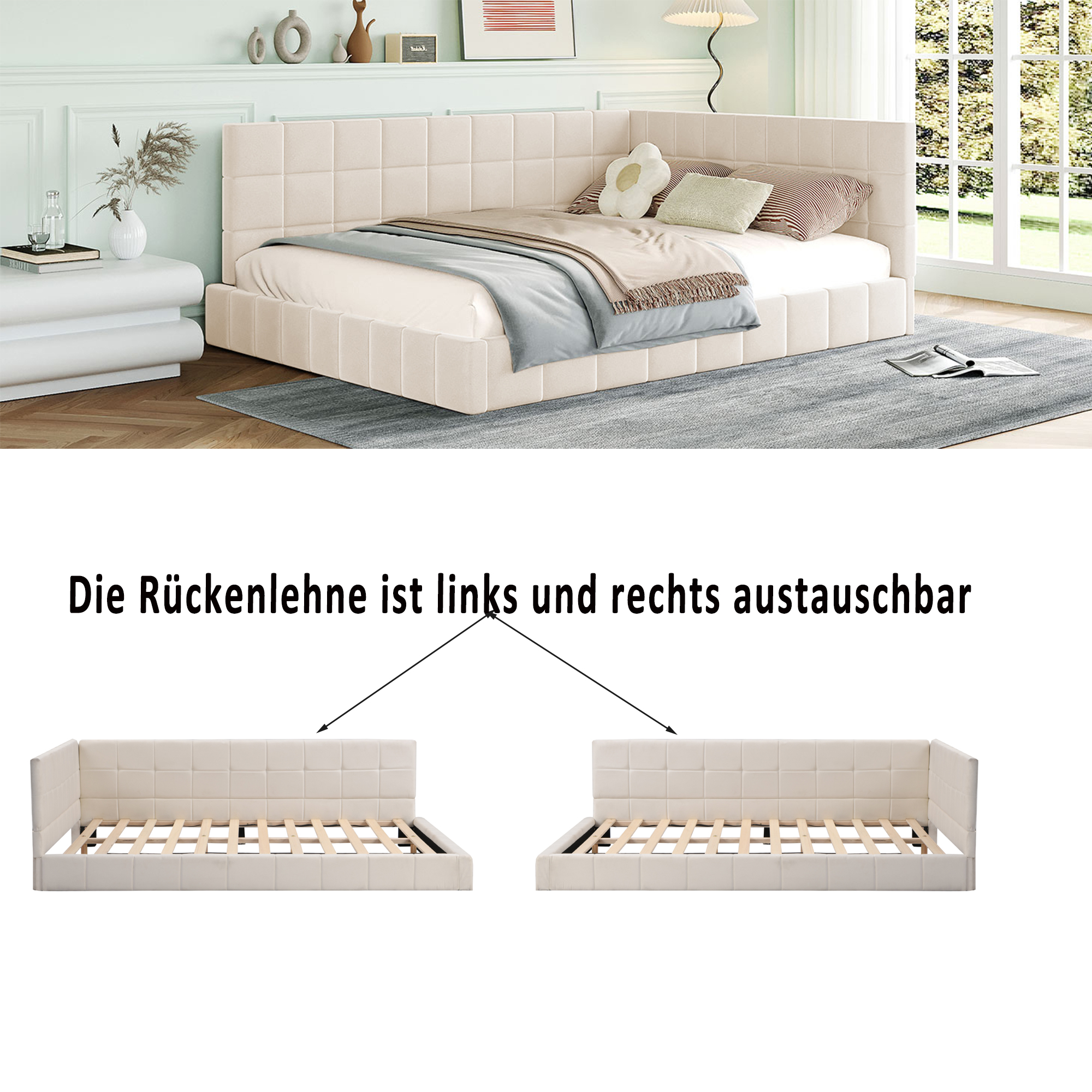 Lit canapé velours beige